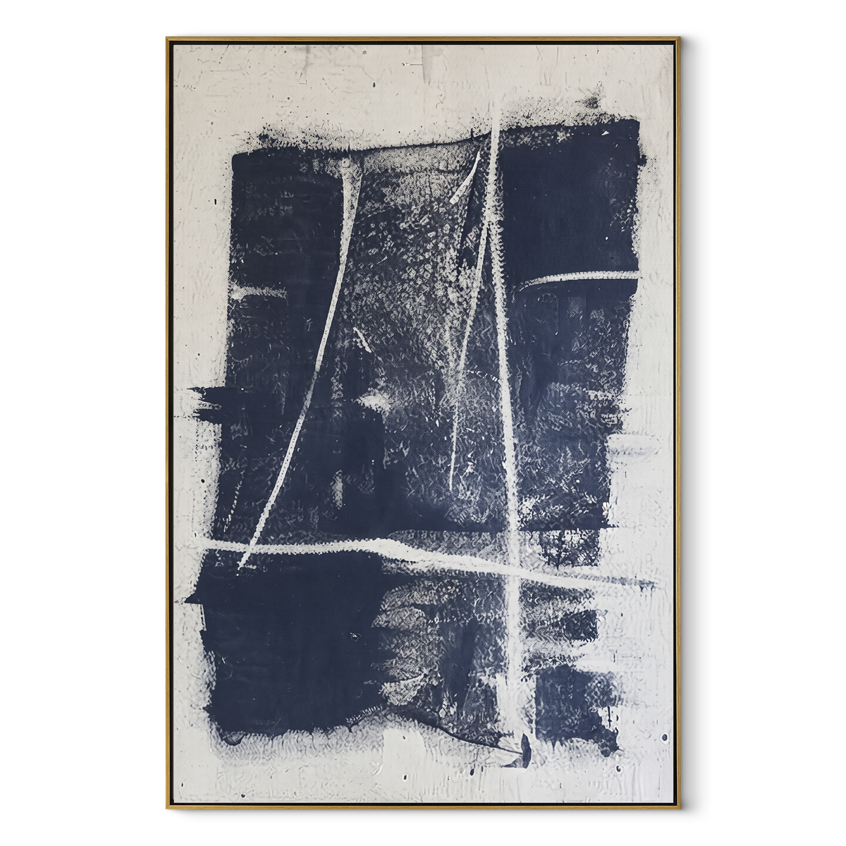 Azure Slate Onyx Balance Rain - textured abstract painting in a wood frame on white