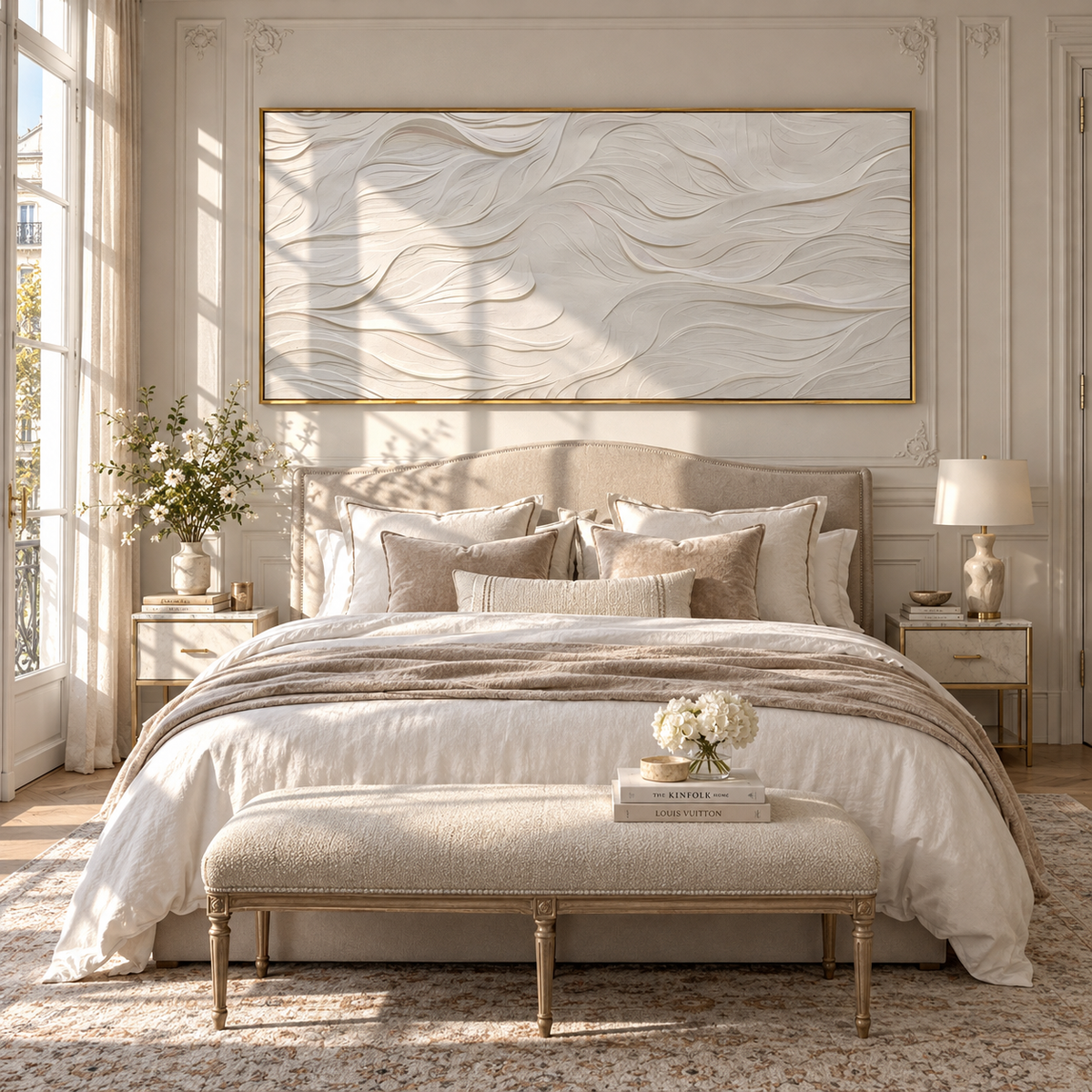 Slate Onyx Horizon Intervals Cadence - textured landscape painting shown in modern room setting 2
