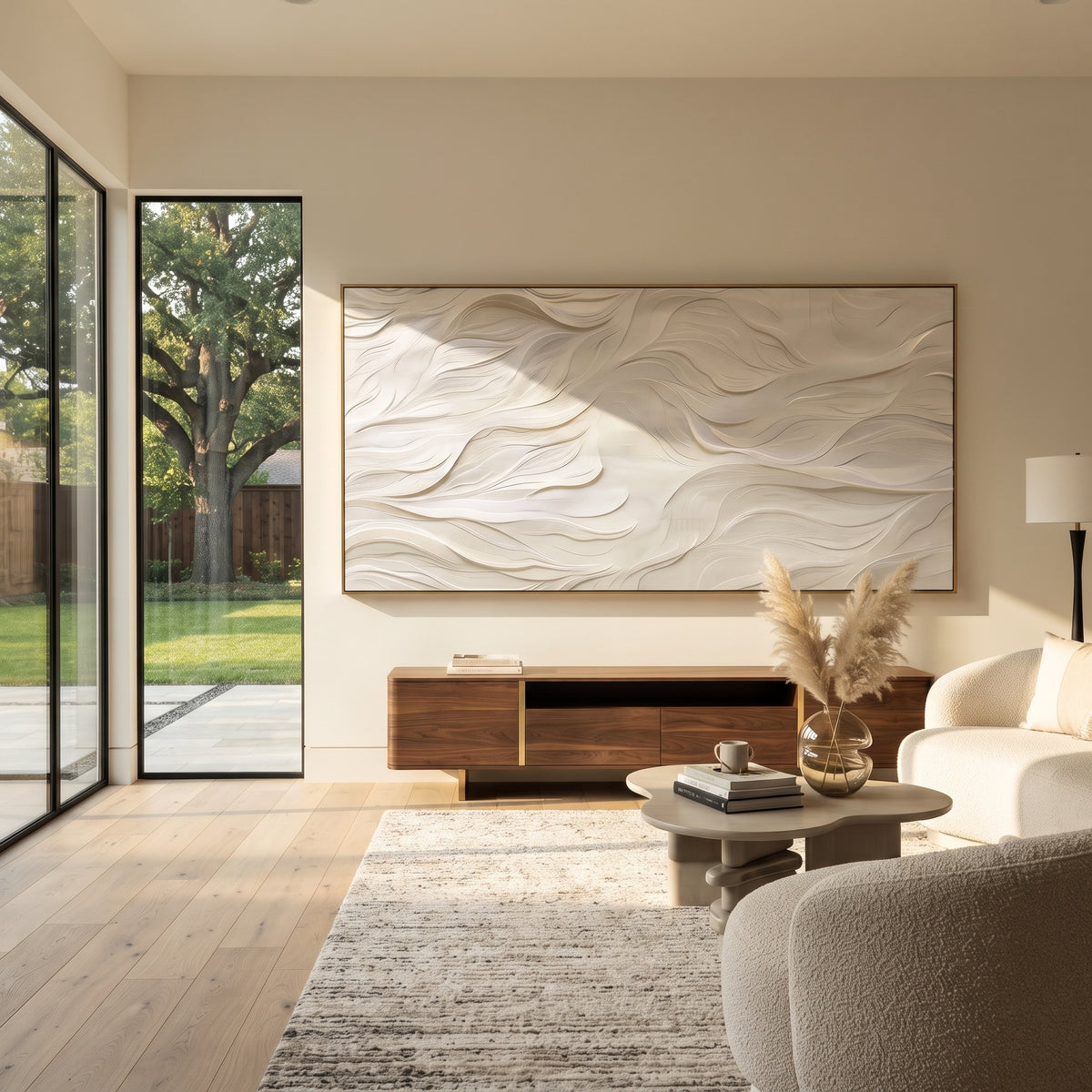 Slate Onyx Horizon Intervals Cadence - textured landscape painting shown in modern room setting 3
