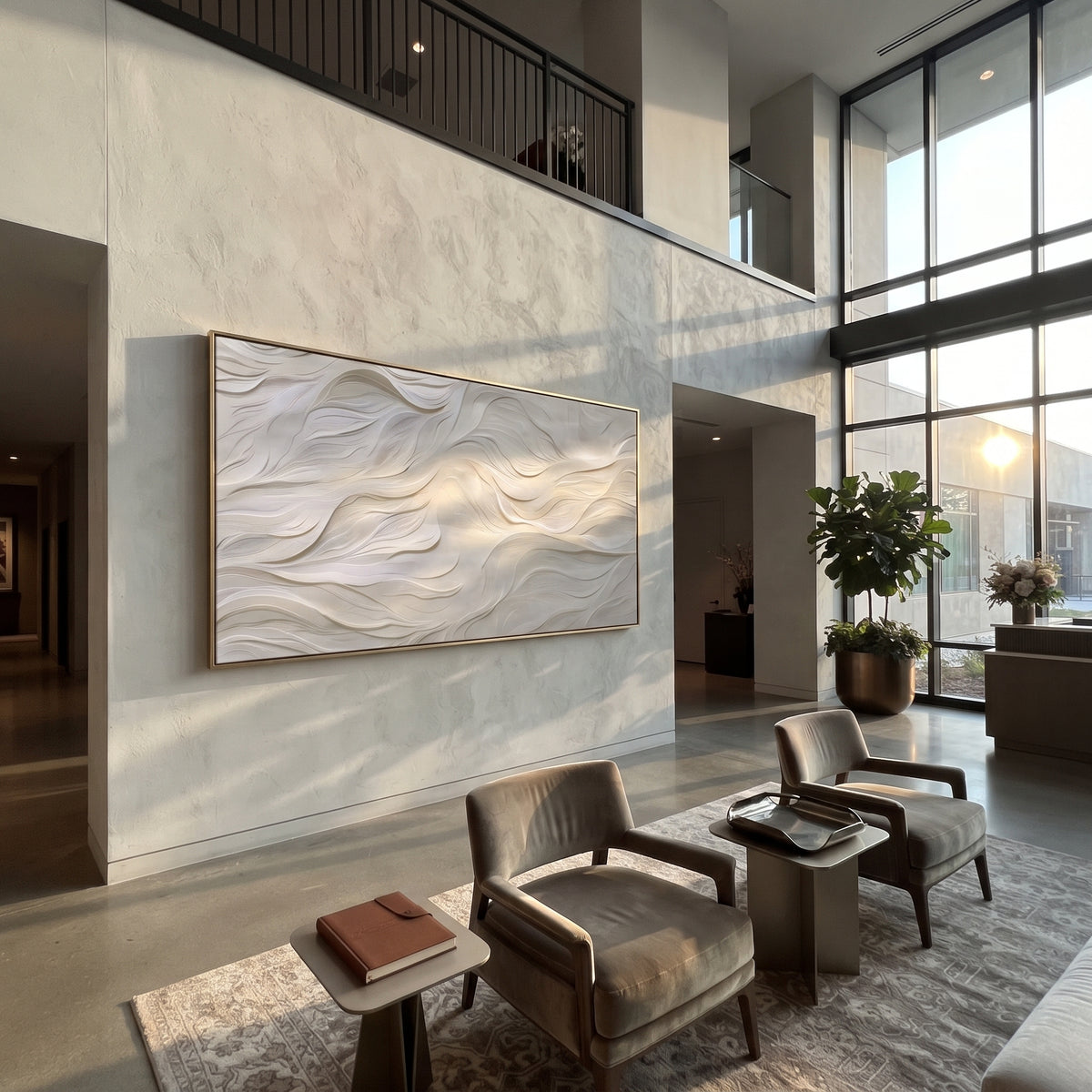 Slate Onyx Horizon Intervals Cadence - textured landscape painting shown in modern room setting 4