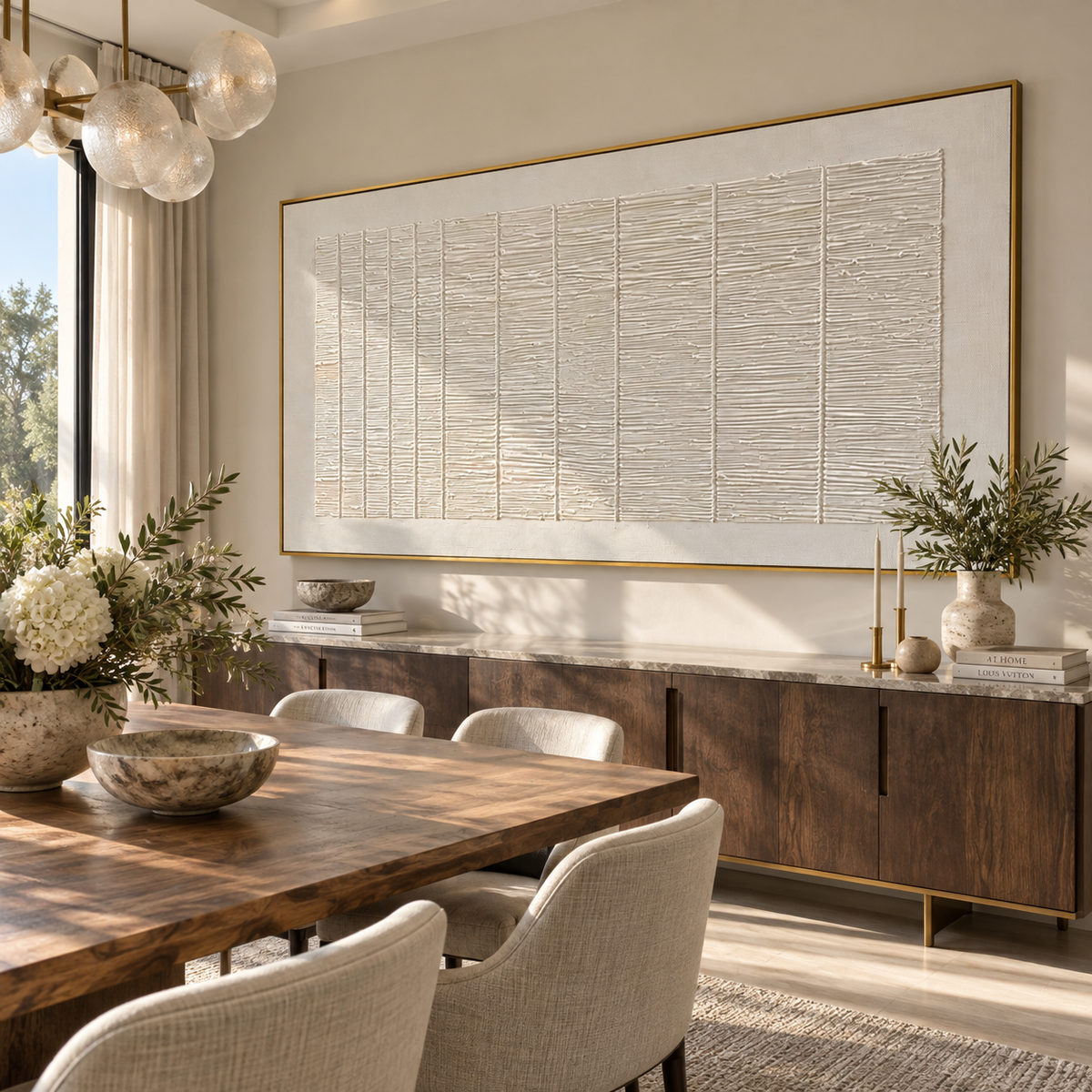 Slate Onyx Amber Crossing Distance - textured abstract painting displayed in a styled interior
