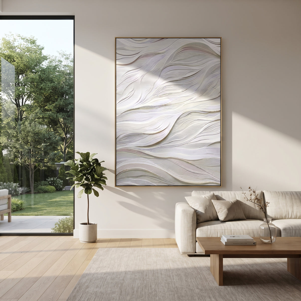 Slate Onyx Linen Echo Light - textured abstract painting shown in modern room setting 3