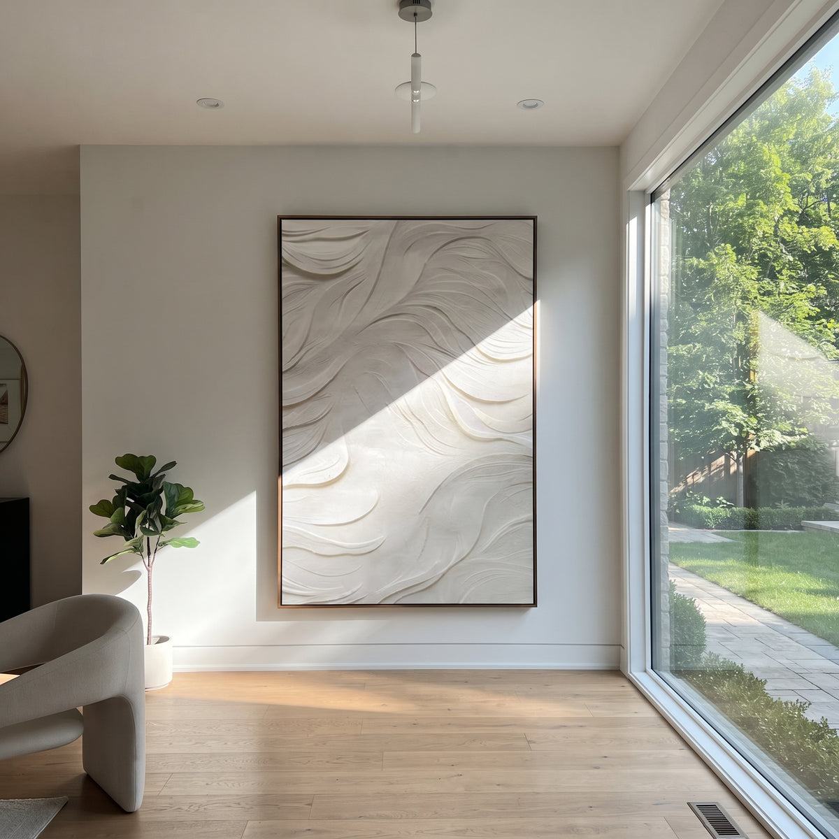 Slate Onyx Linen Rhythm Tension - textured abstract painting shown in modern room setting 4