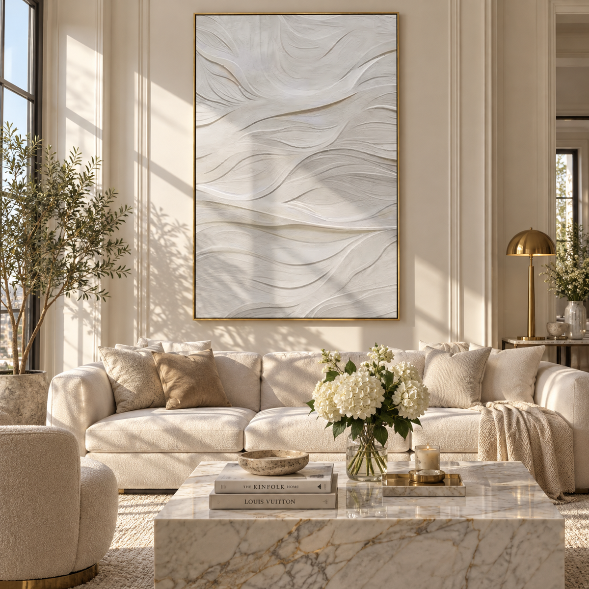 Slate Onyx Gilded Relief Space - textured abstract painting shown in modern room setting 2
