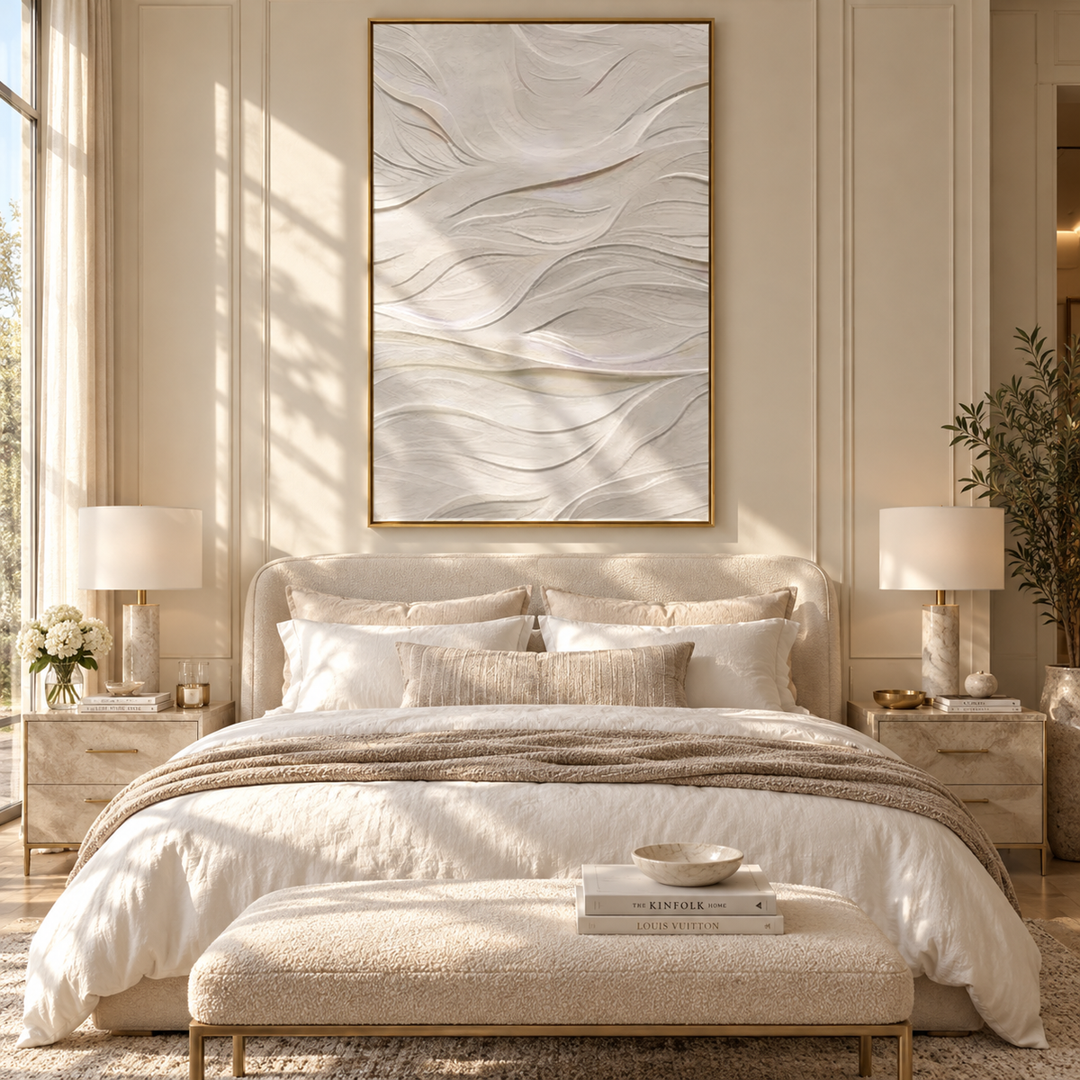 Slate Onyx Gilded Relief Space - textured abstract painting shown in modern room setting 3