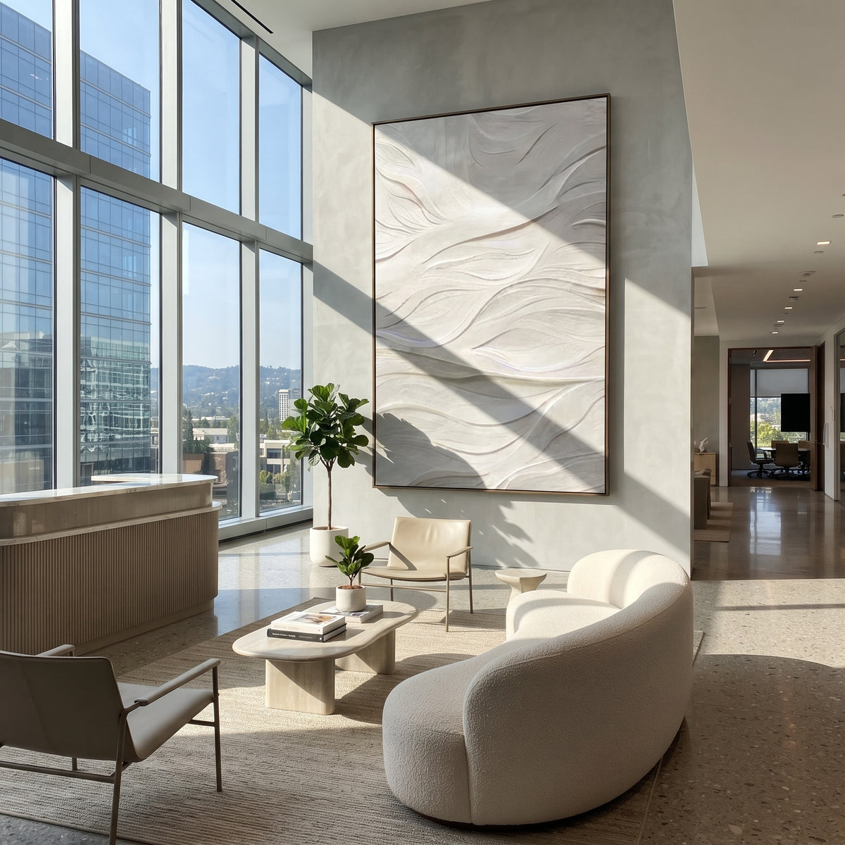 Slate Onyx Gilded Relief Space - textured abstract painting shown in modern room setting 4
