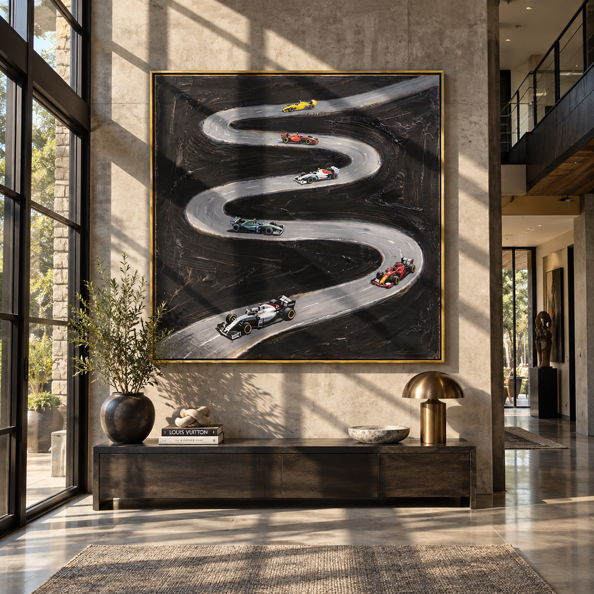 Onyx Slate Road Horizon Motion - textured car painting shown in modern room setting 2