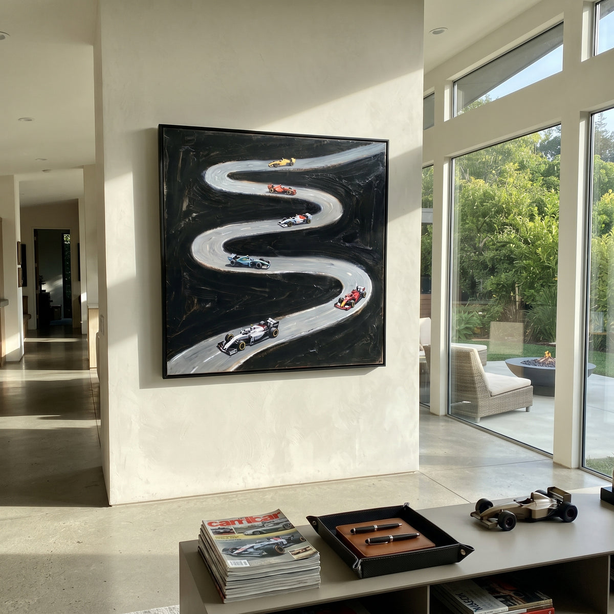 Onyx Slate Road Horizon Motion - textured car painting shown in modern room setting 3