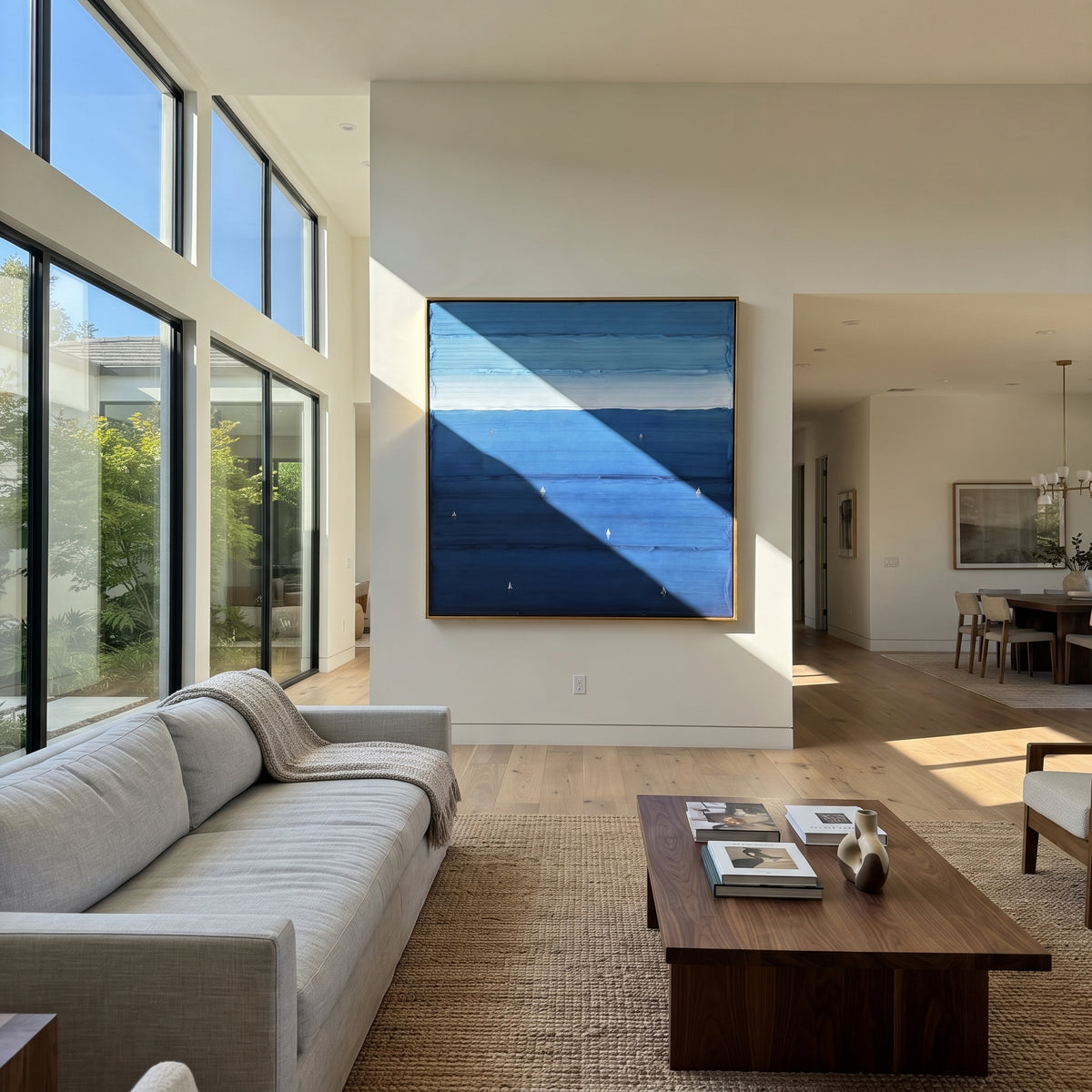 Azure Slate Neutral Field Silence - textured abstract painting shown in modern room setting 5
