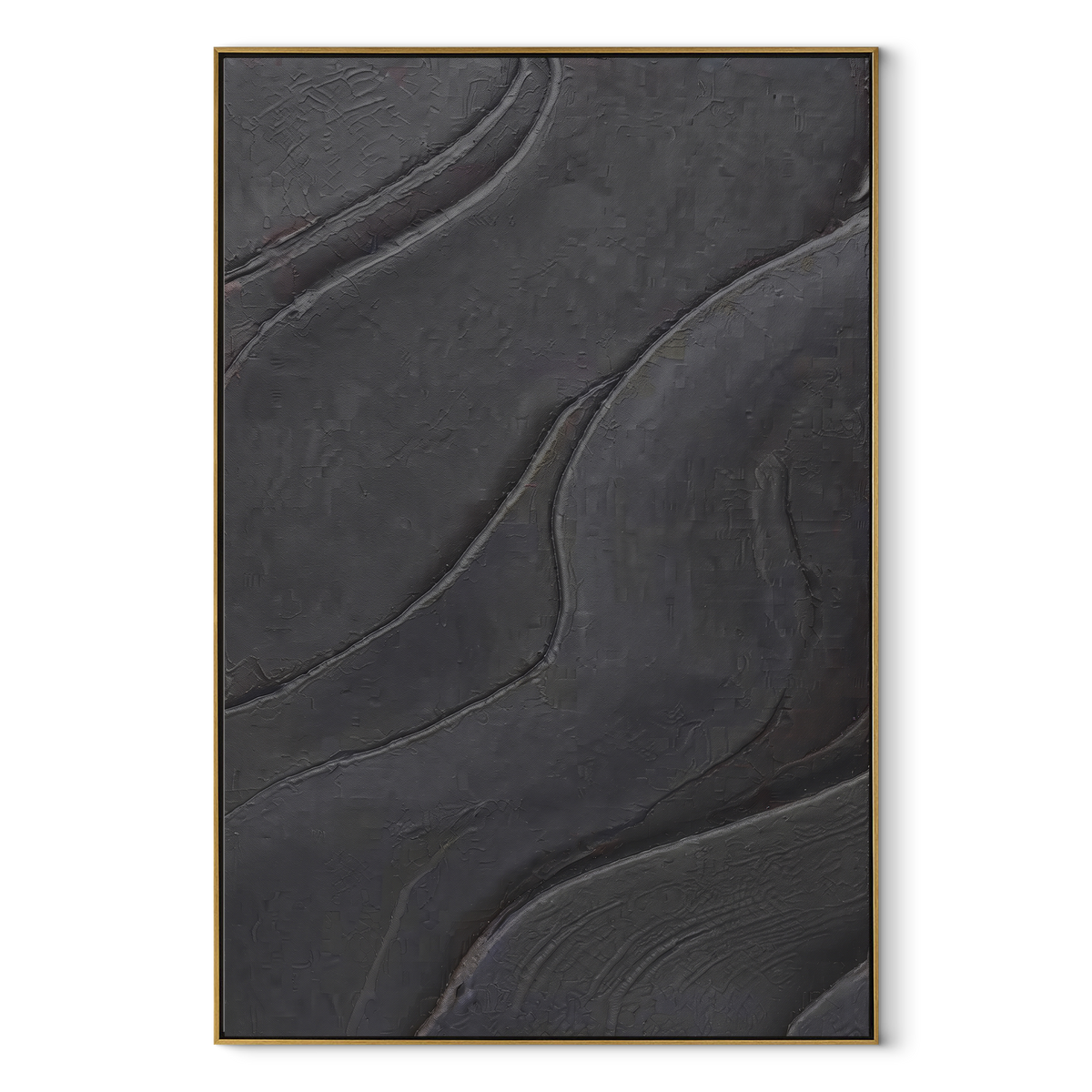 Slate Onyx Umber Balance Stillness - textured abstract painting in a wood frame on white