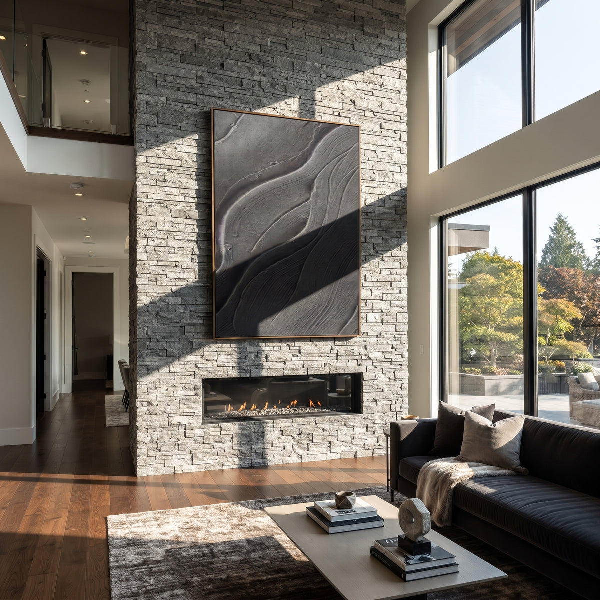 Slate Onyx Umber Intervals Air - textured abstract painting shown in modern room setting 5