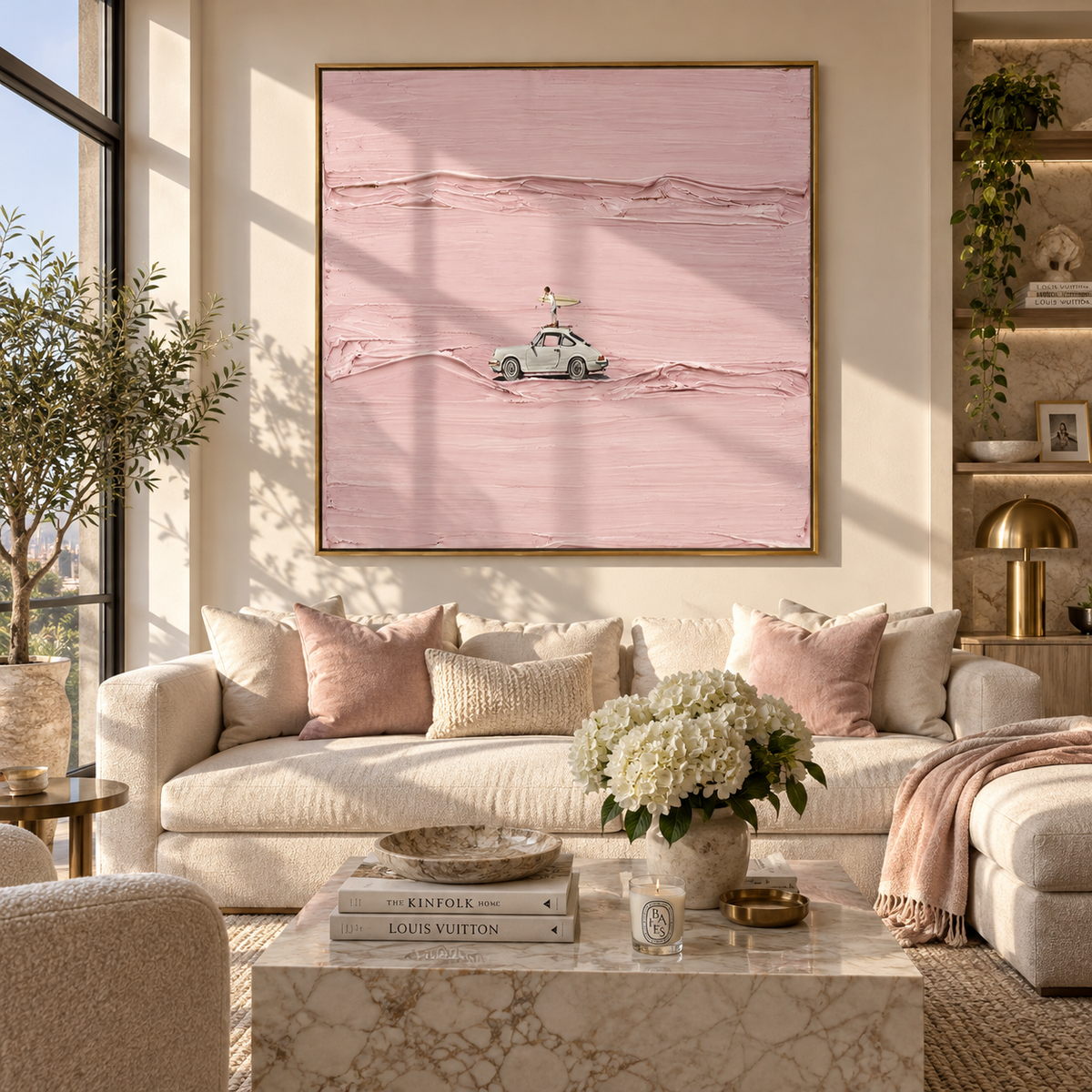 Linen Slate Road Echo Interval - textured car painting shown in modern room setting 5