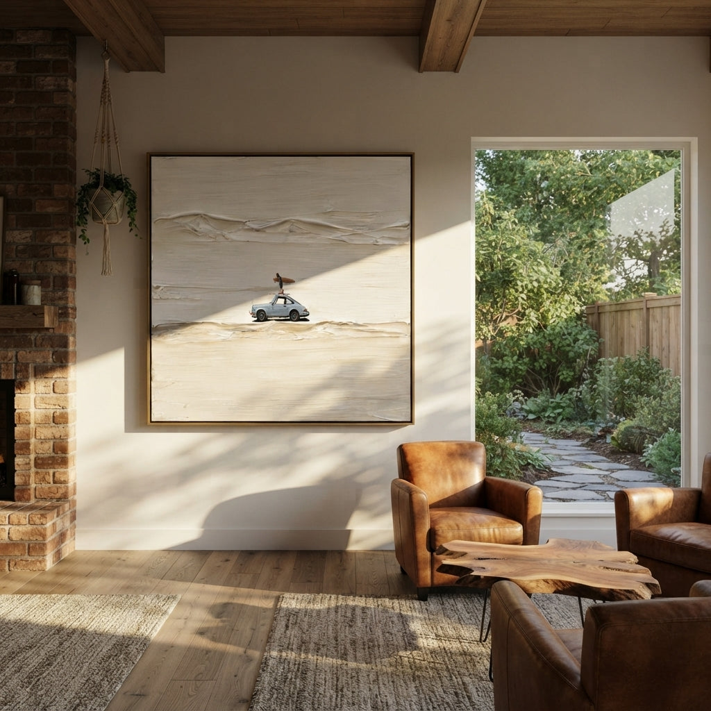 Slate Linen Road Fragments Form - textured car painting shown in modern room setting 3