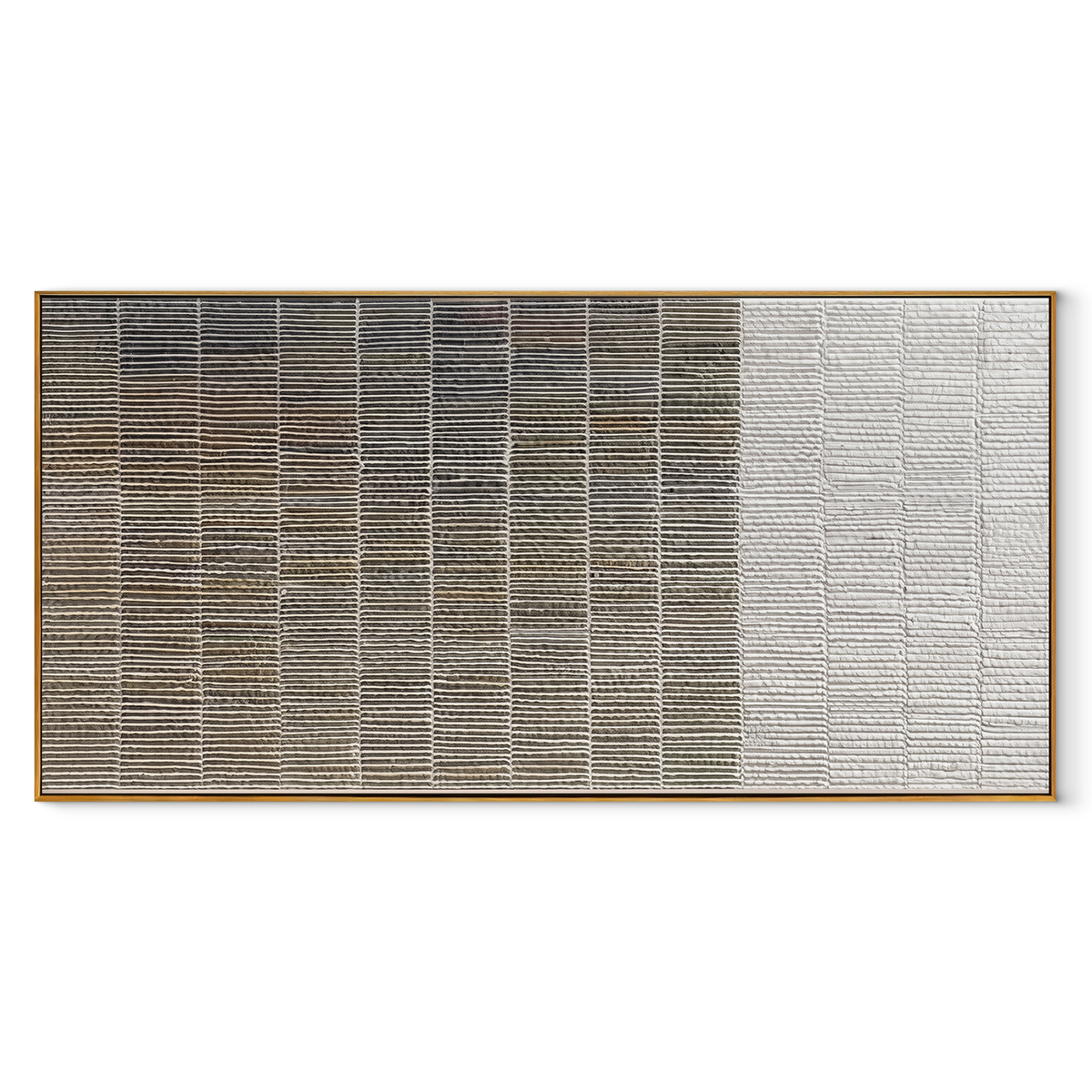 Ivory Slate Umber Drift Stillness - textured abstract painting in a wood frame on white