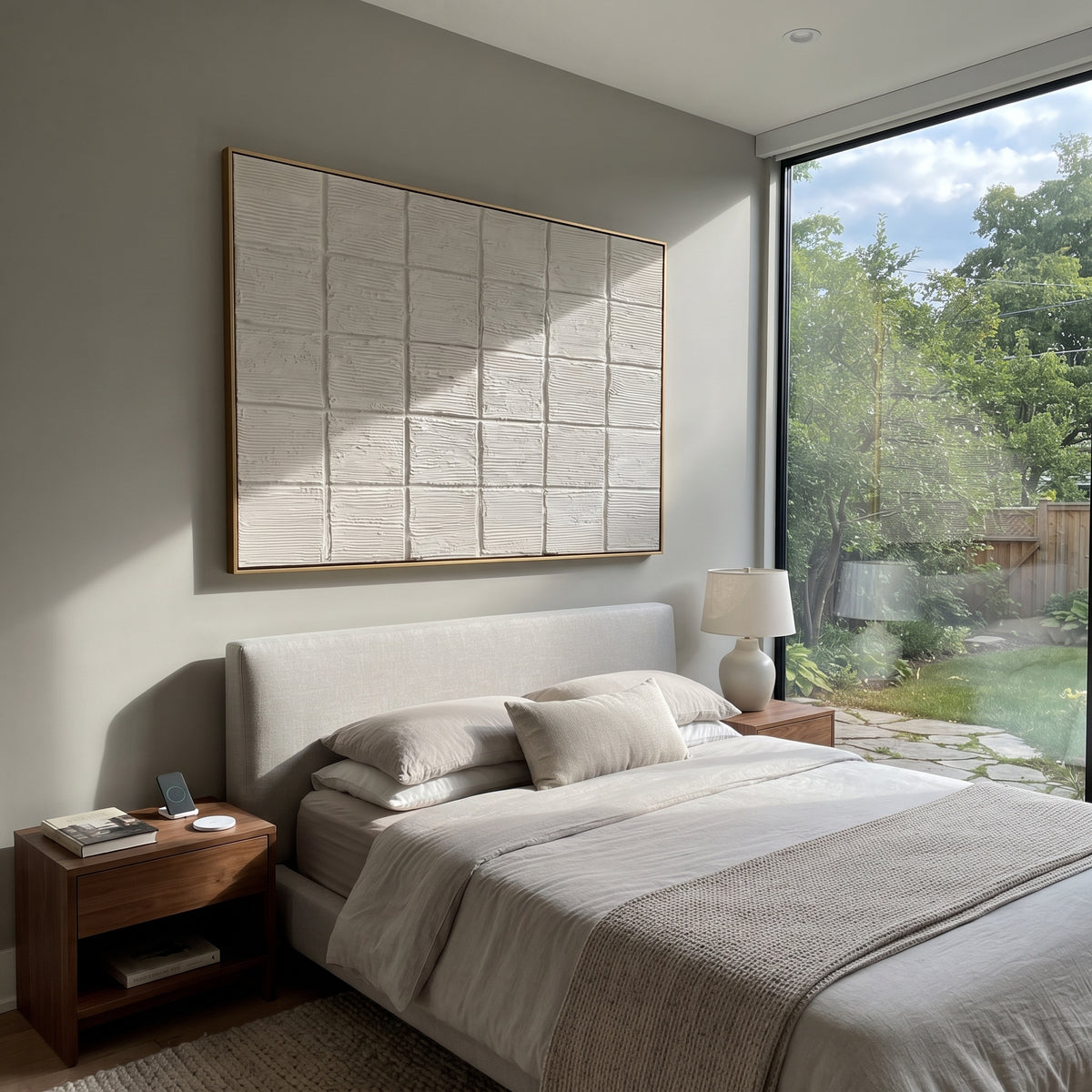 Slate Onyx Umber Contours Air - textured abstract painting displayed in a styled interior