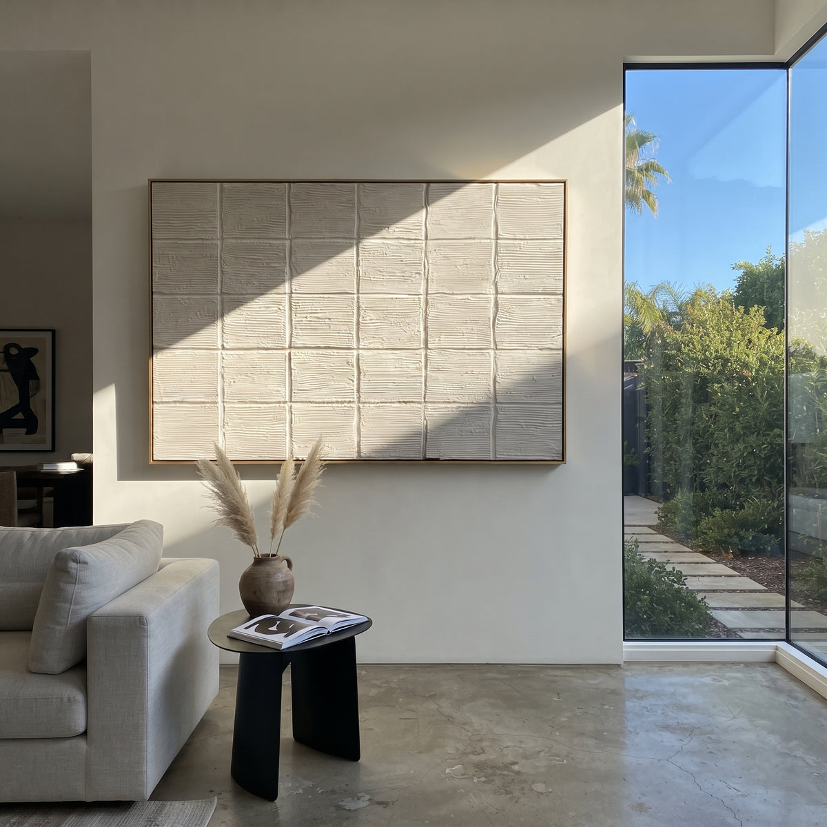 Slate Onyx Umber Contours Air - textured abstract painting shown in modern room setting 2