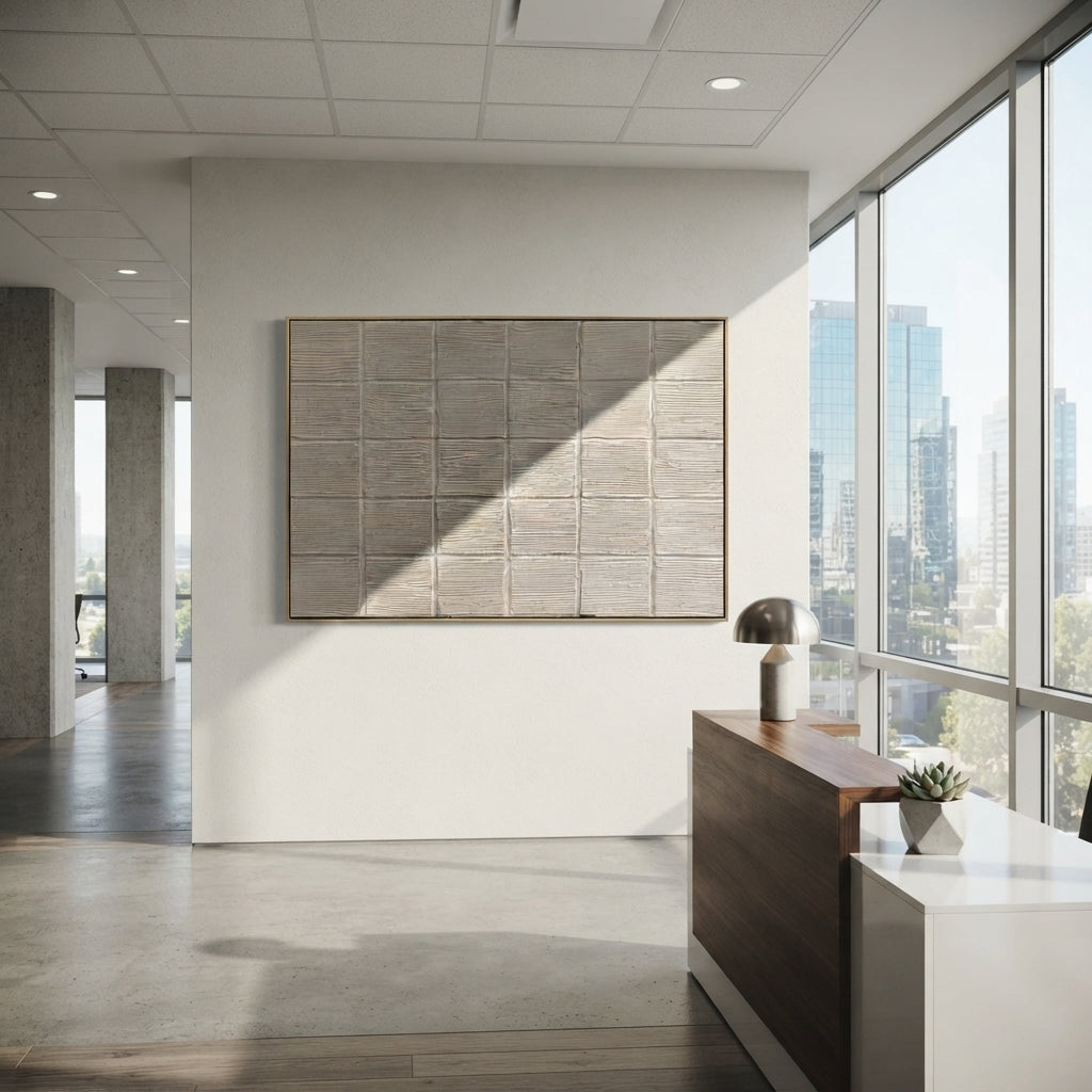 Slate Onyx Umber Contours Air - textured abstract painting shown in modern room setting 3