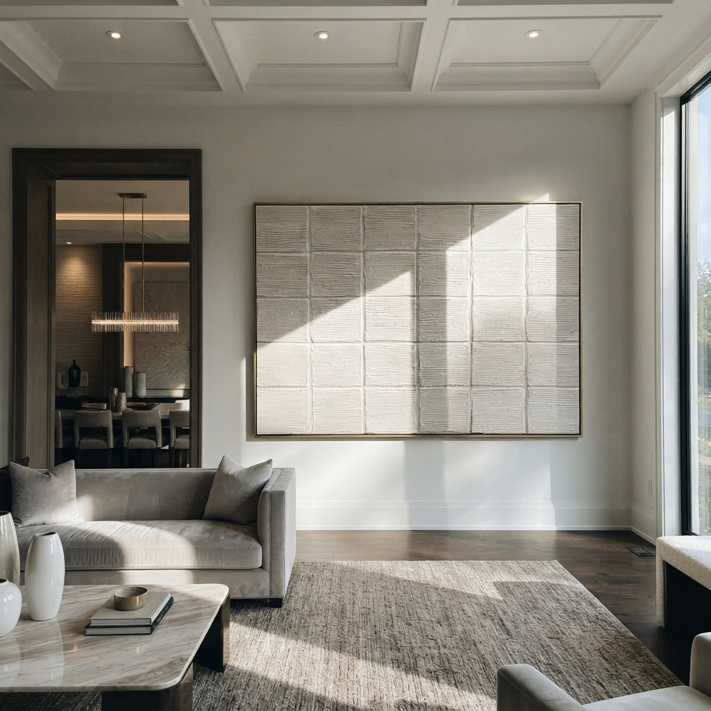 Slate Onyx Umber Contours Air - textured abstract painting shown in modern room setting 5