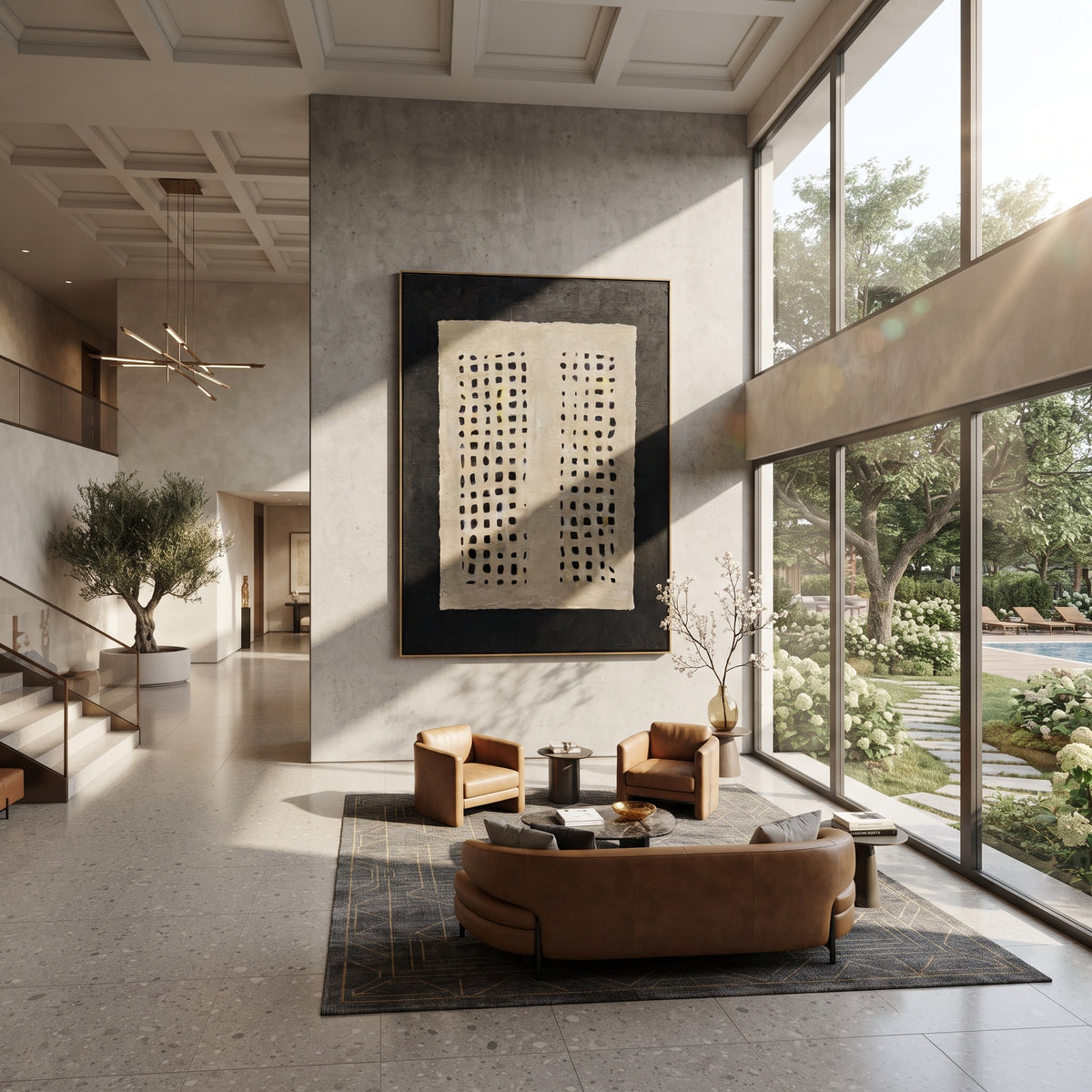 Linen Onyx Slate Tides Motion - textured abstract painting displayed in a styled interior