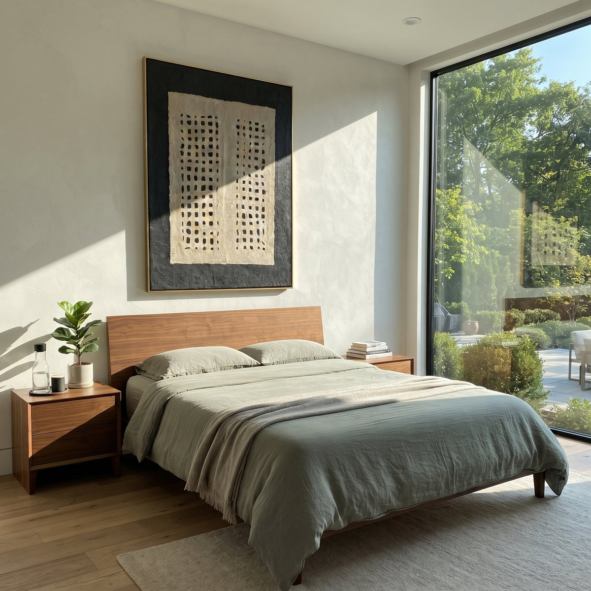Linen Onyx Slate Tides Motion - textured abstract painting shown in modern room setting 3