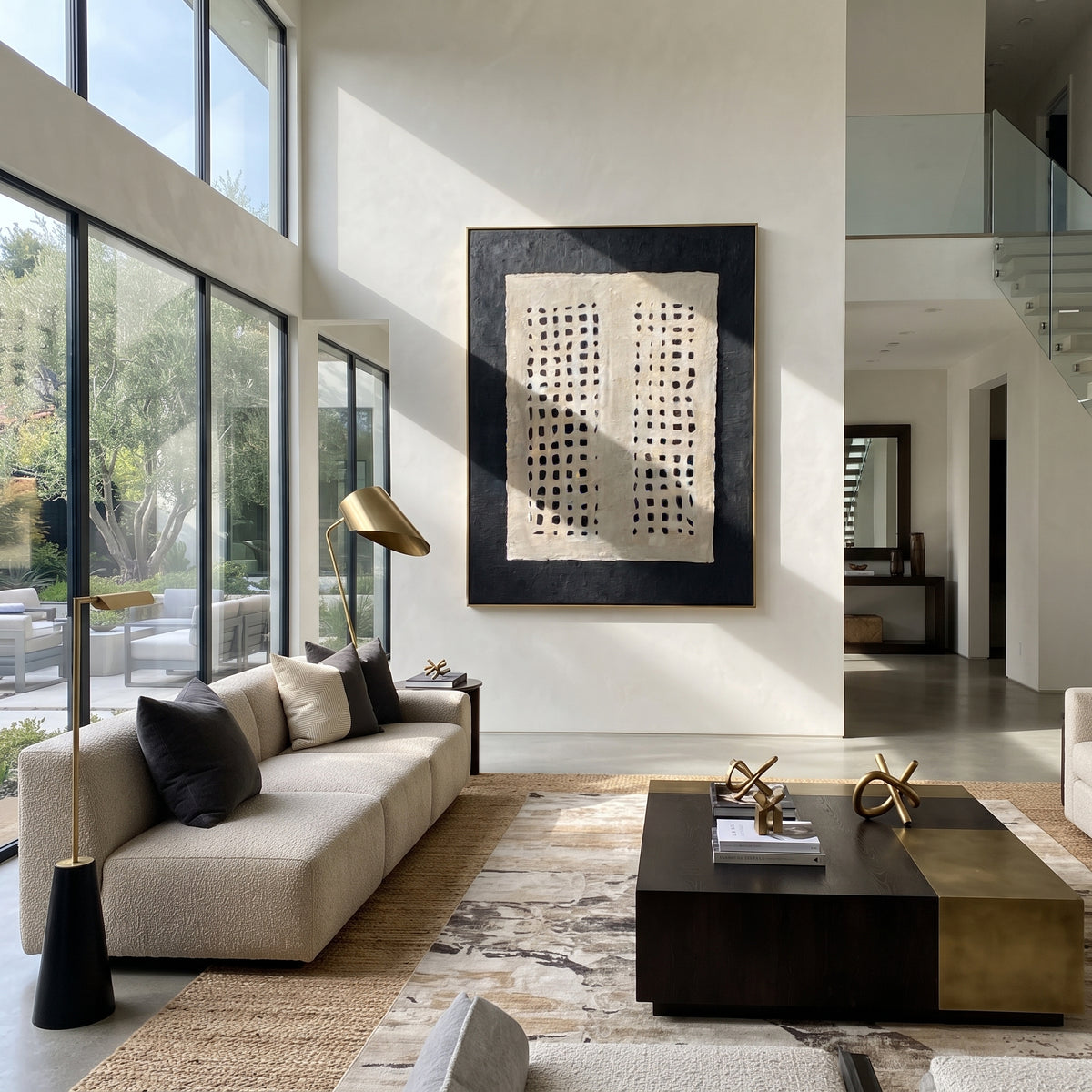 Linen Onyx Slate Tides Motion - textured abstract painting shown in modern room setting 5