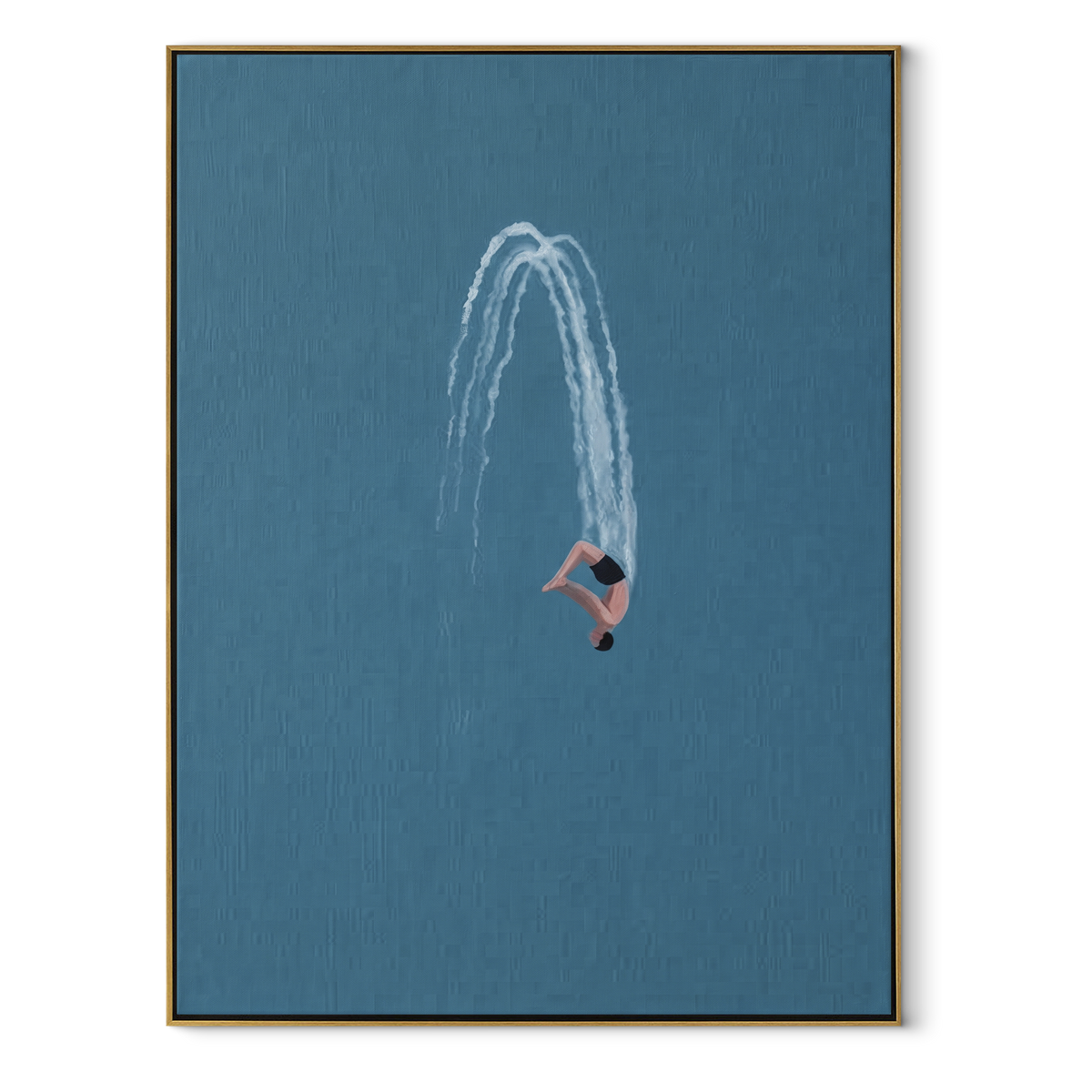 Azure Onyx Swimmers Currents Depth - textured swimmer painting in a wood frame on white