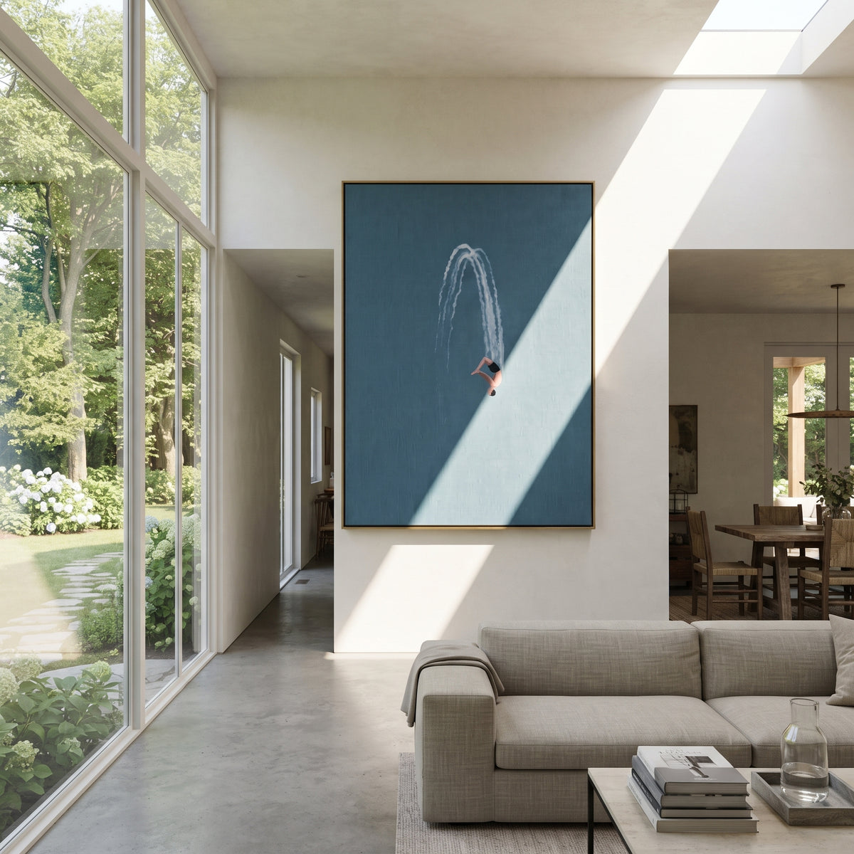 Azure Onyx Swimmers Currents Depth - textured swimmer painting shown in modern room setting 5