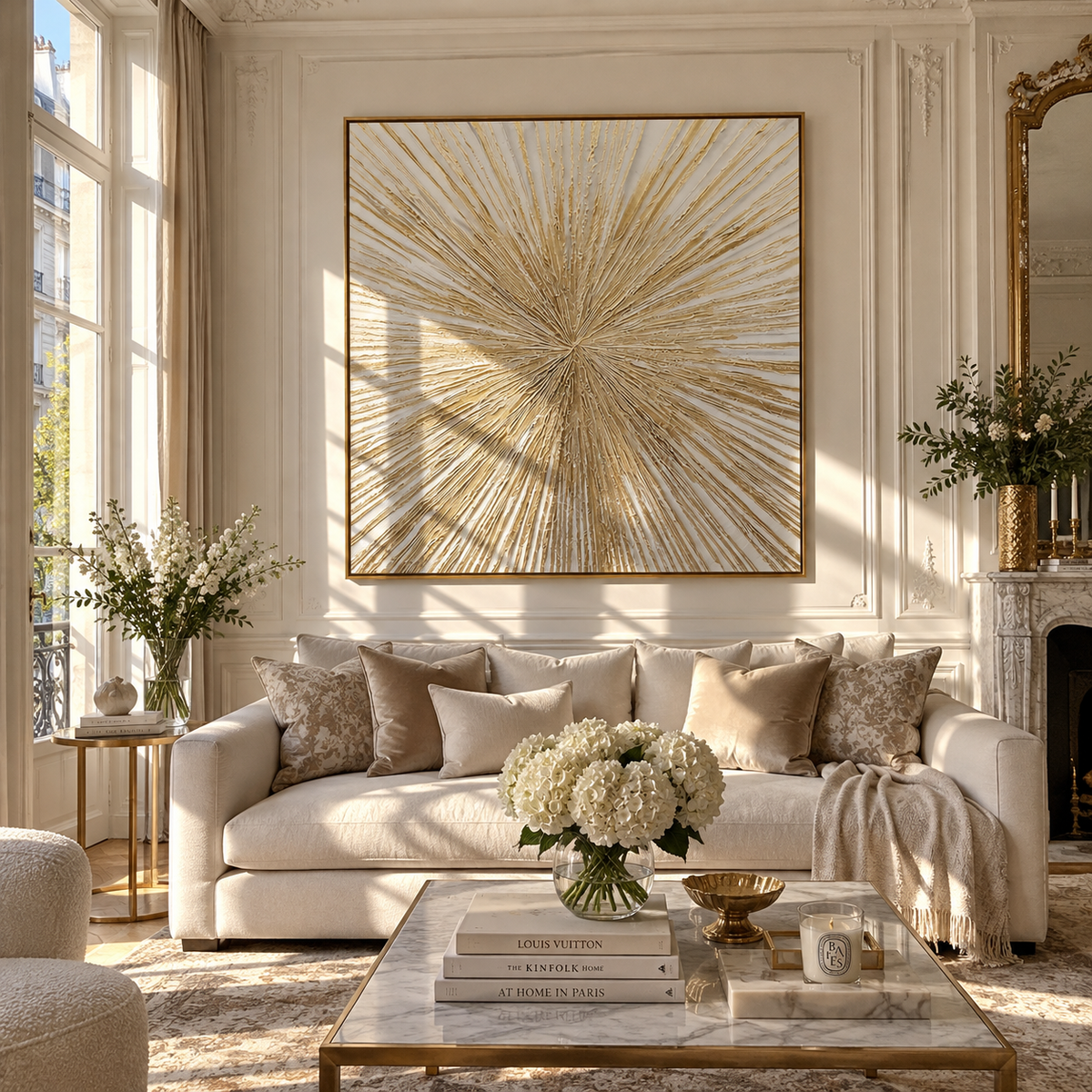 Linen Slate Umber Balance Pause - textured abstract painting shown in modern room setting 2