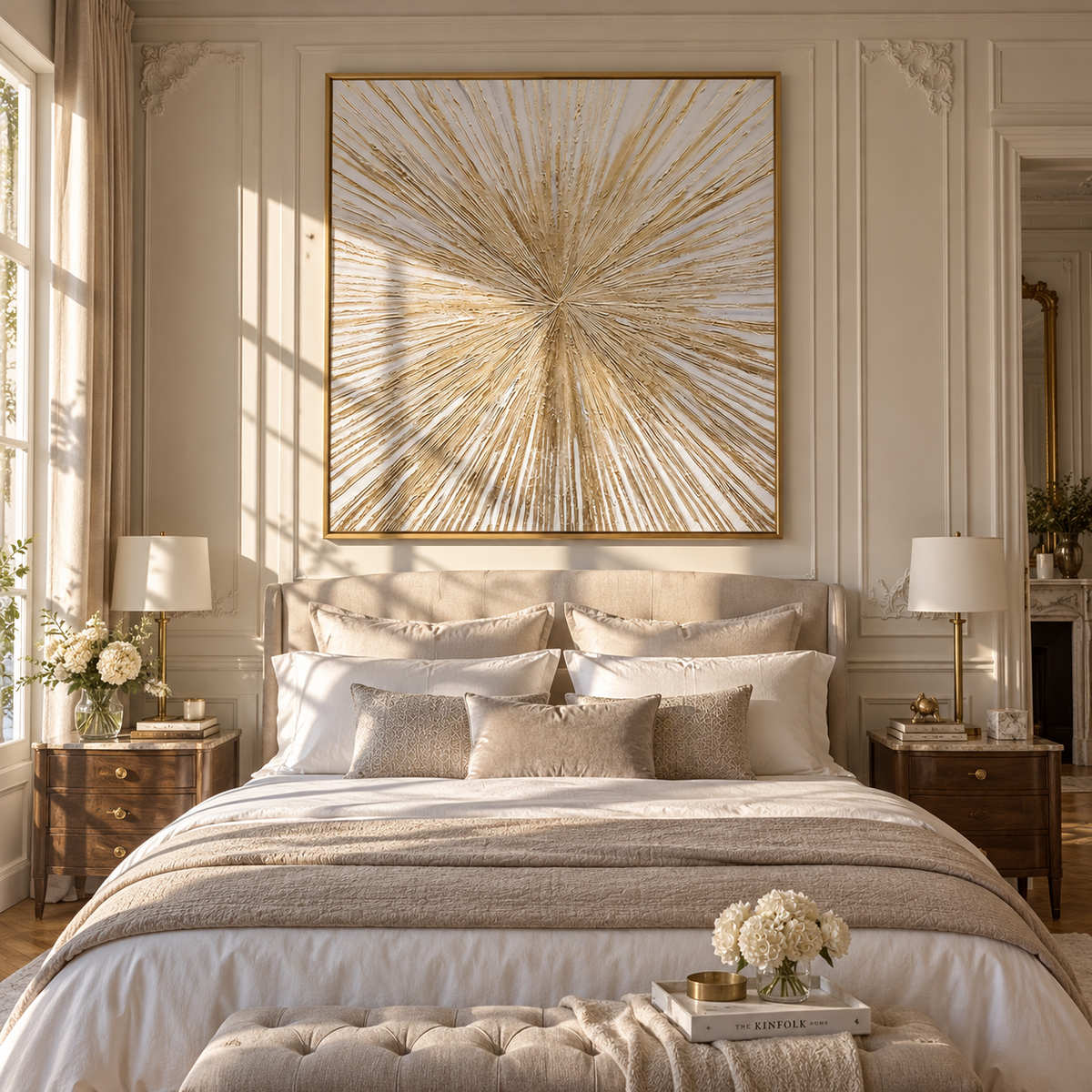 Linen Slate Umber Balance Pause - textured abstract painting shown in modern room setting 3