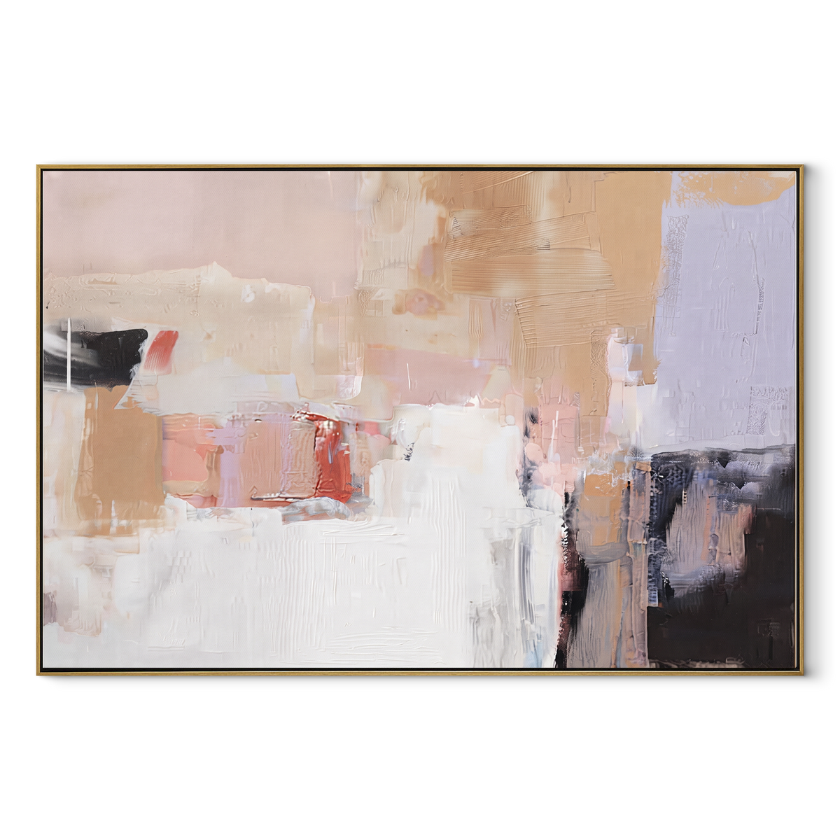 Linen Slate Onyx Intervals Balance - textured abstract painting in a wood frame on white