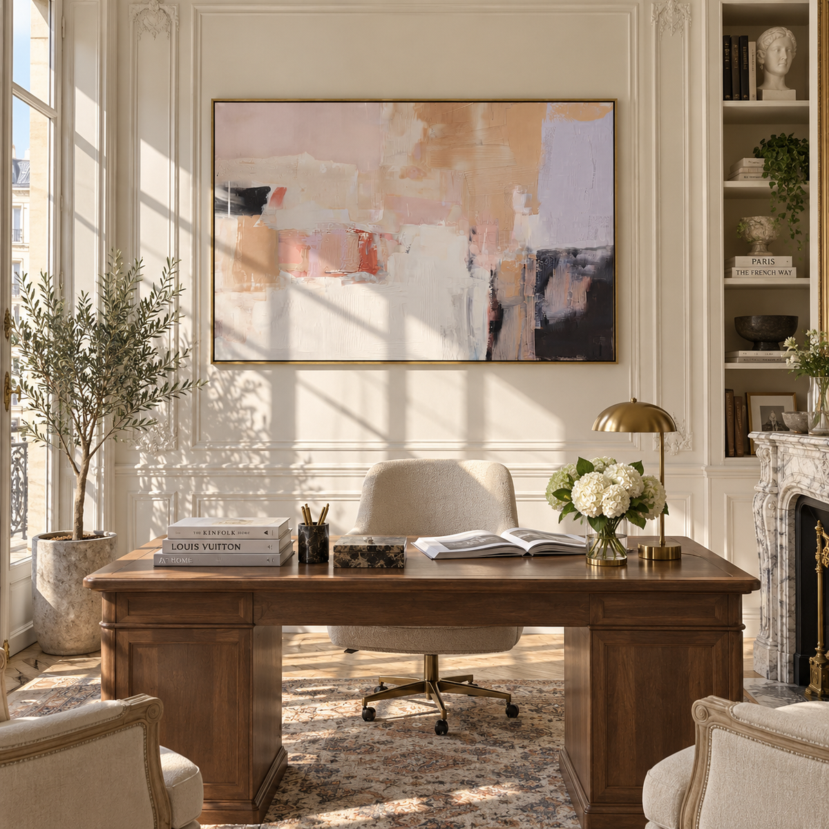Linen Slate Onyx Intervals Balance - textured abstract painting shown in modern room setting 3