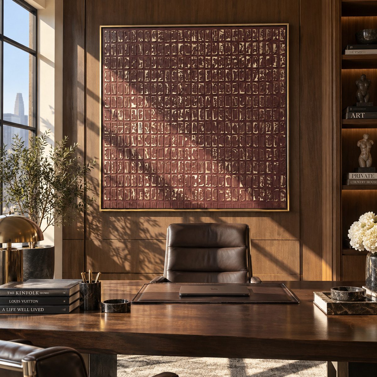 Umber Linen Onyx Drift Resonance - textured abstract painting shown in modern room setting 5