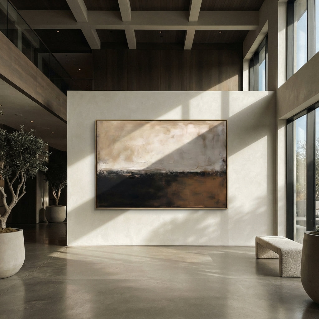 Linen Onyx Slate Contours Calm - textured abstract painting shown in modern room setting 5