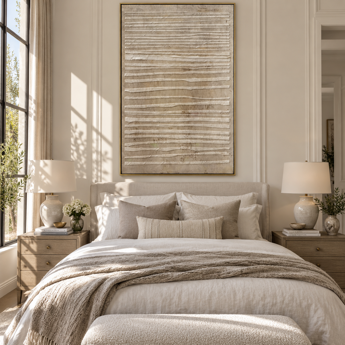 Linen Umber Onyx Crossing Stillness - textured abstract painting shown in modern room setting 5