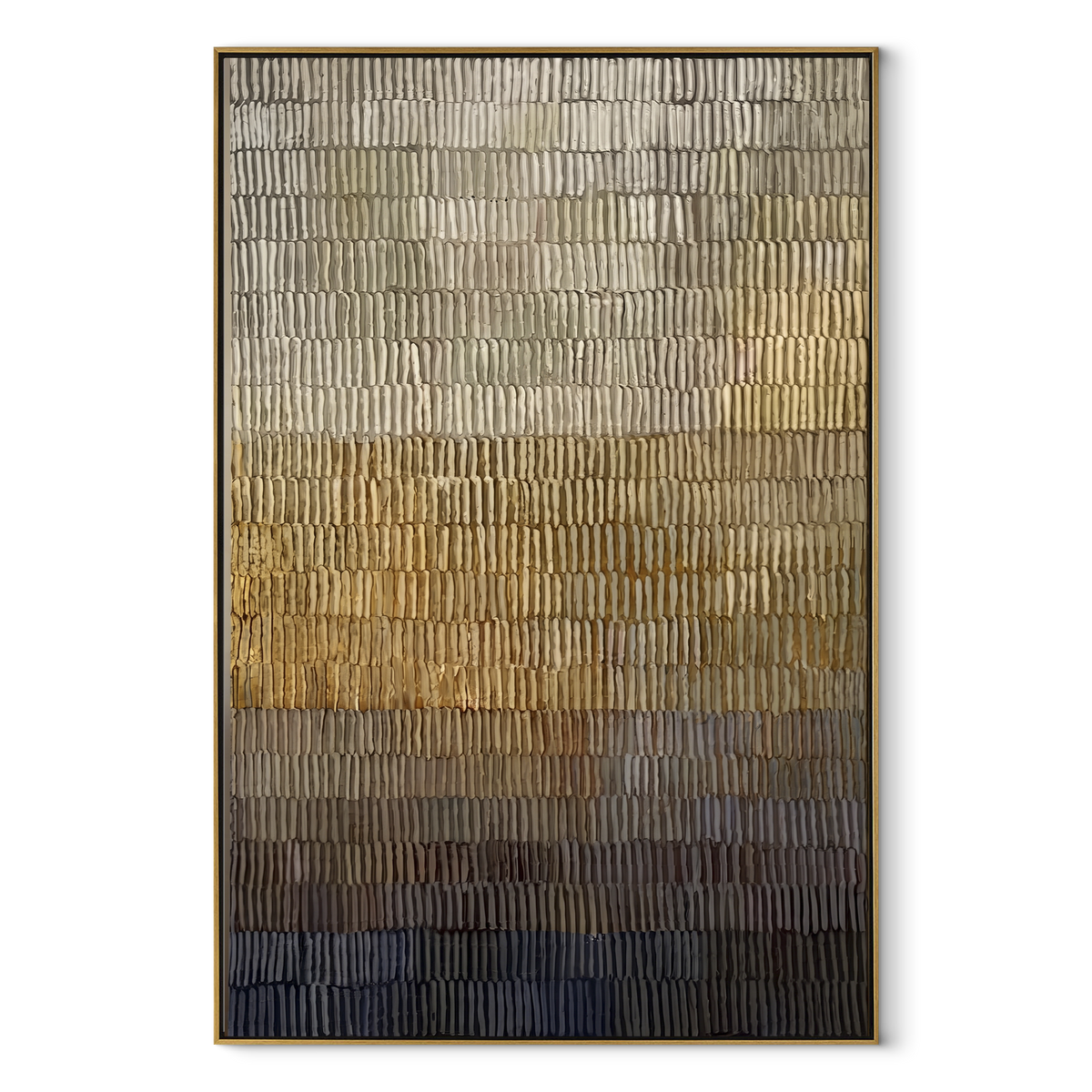 Umber Linen Onyx Fragments Light - textured abstract painting in a wood frame on white