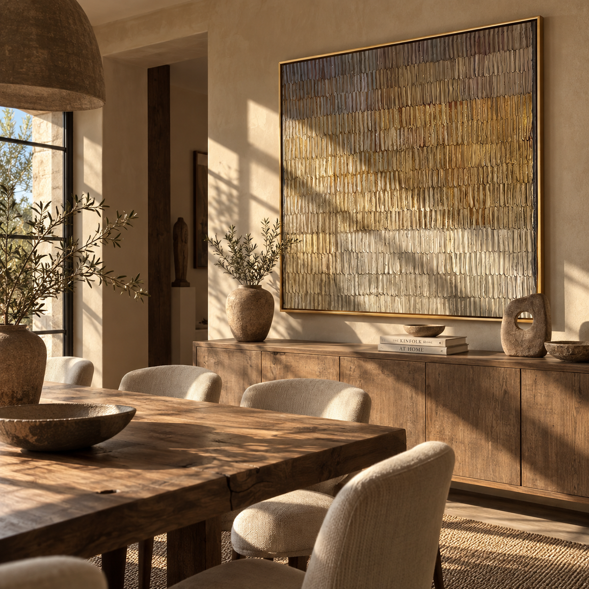 Umber Linen Amber Passage Space - textured abstract painting displayed in a styled interior