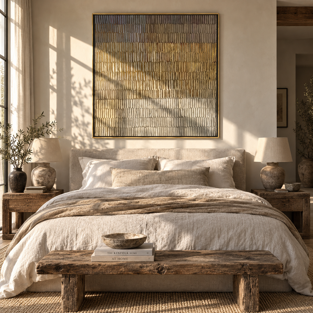 Umber Linen Amber Passage Space - textured abstract painting shown in modern room setting 3