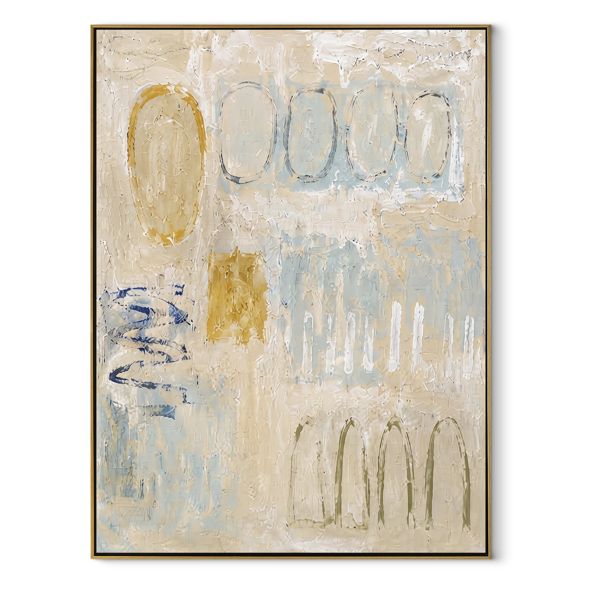 Linen Slate Onyx Drift Pause - textured abstract painting in a wood frame on white