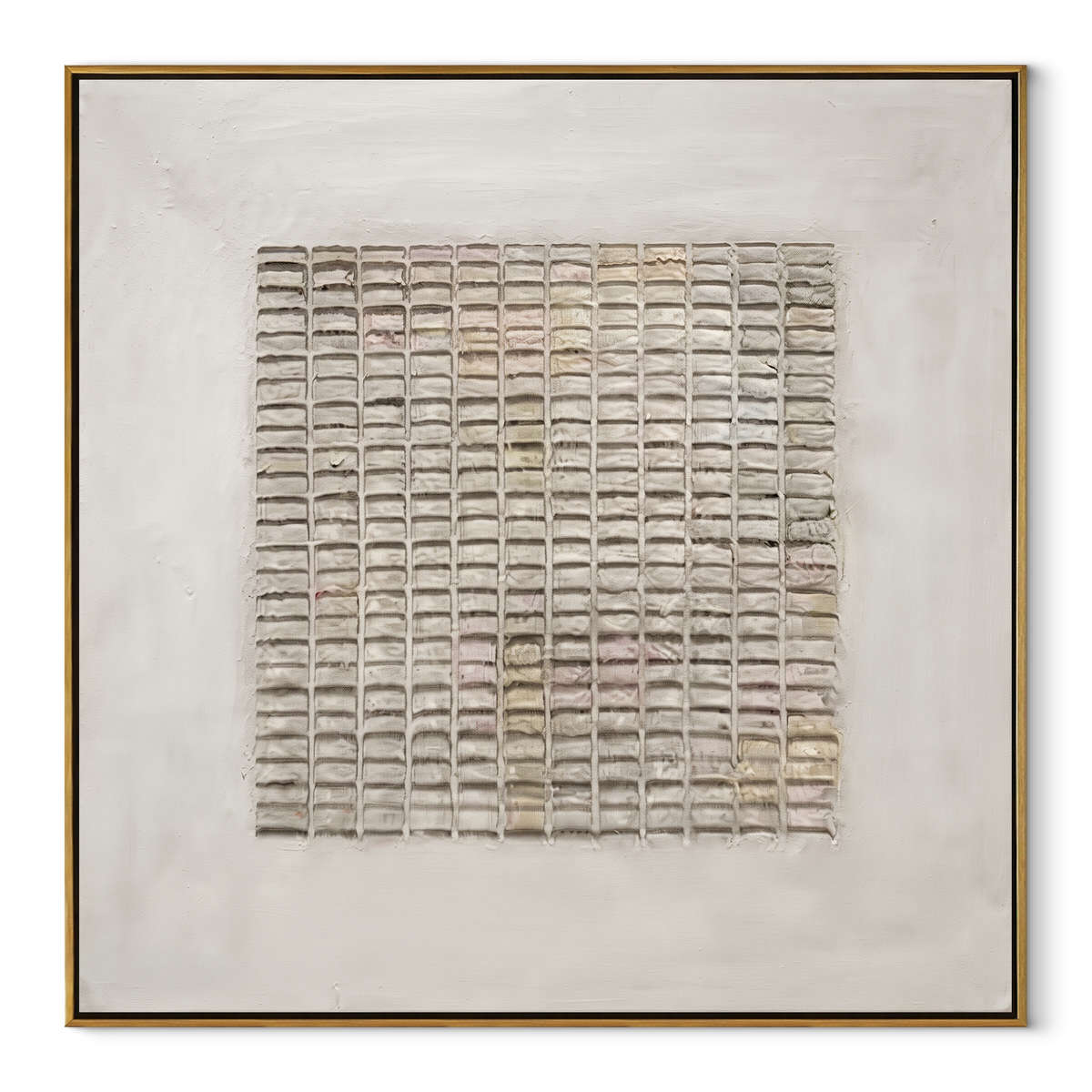 Slate Linen Umber Contours Balance - textured abstract painting in a wood frame on white