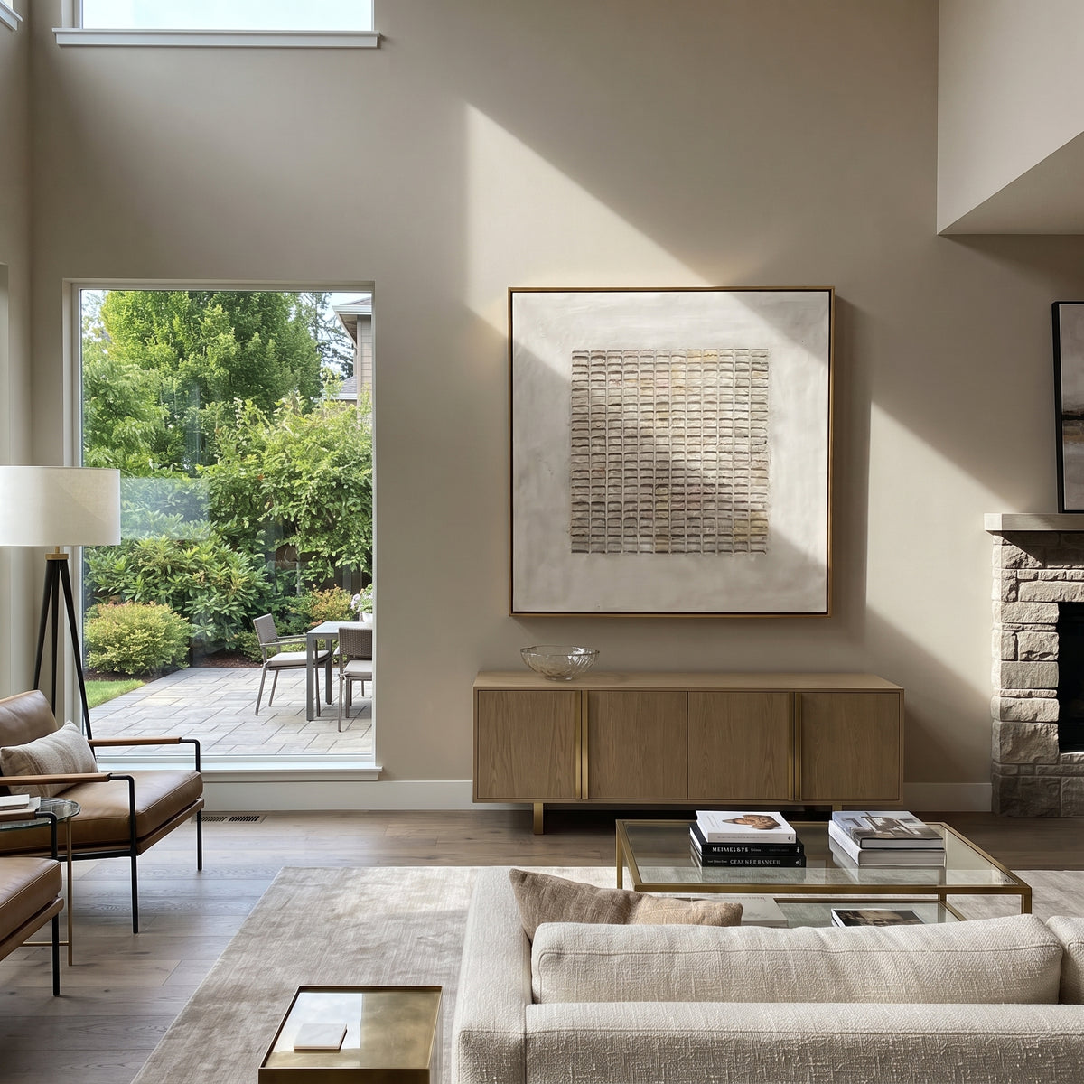Slate Linen Umber Contours Balance - textured abstract painting shown in modern room setting 2