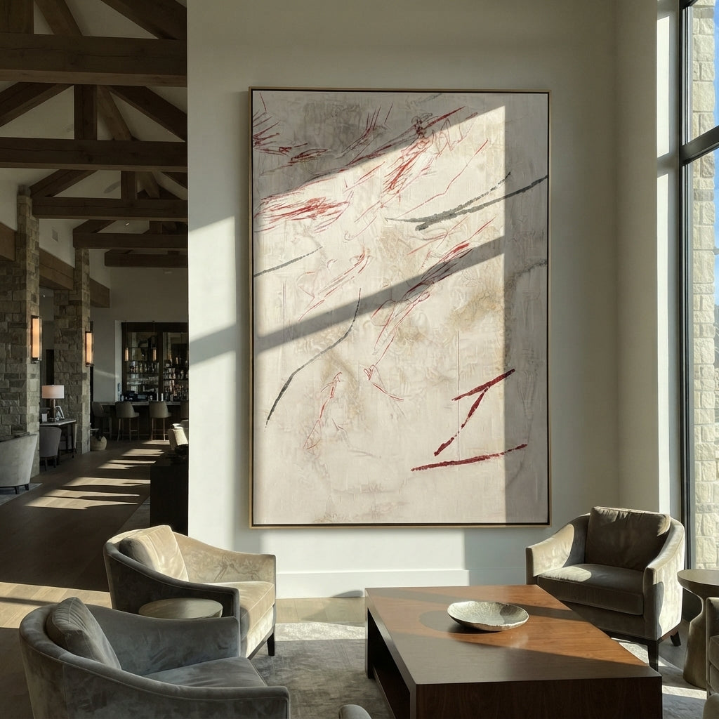 Slate Linen Onyx Rhythm Stillness - textured abstract painting shown in modern room setting 4