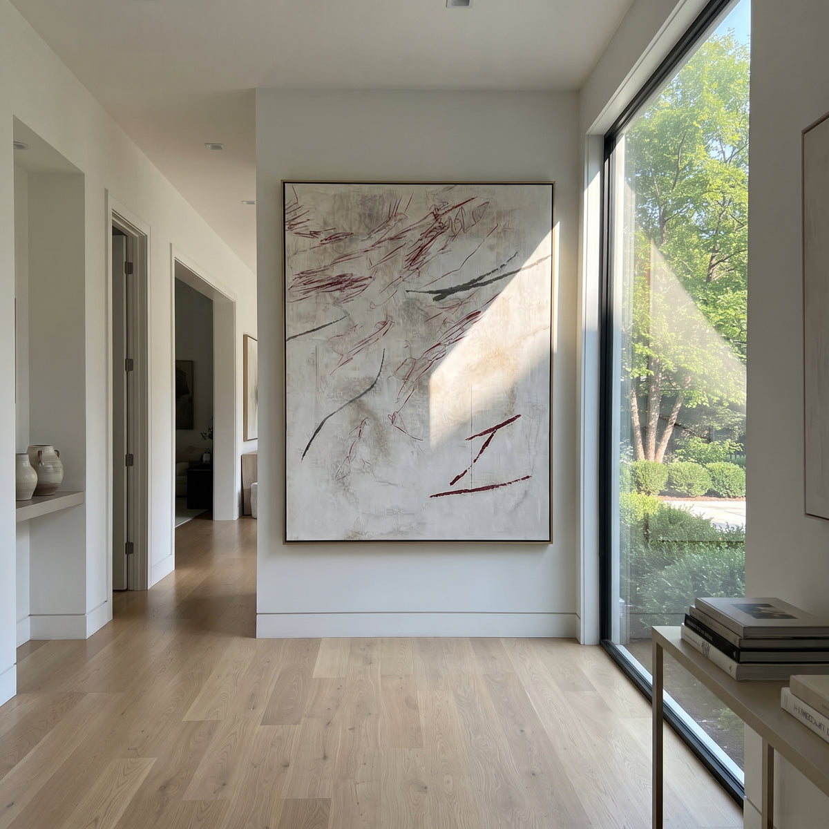 Slate Linen Onyx Rhythm Stillness - textured abstract painting shown in modern room setting 5
