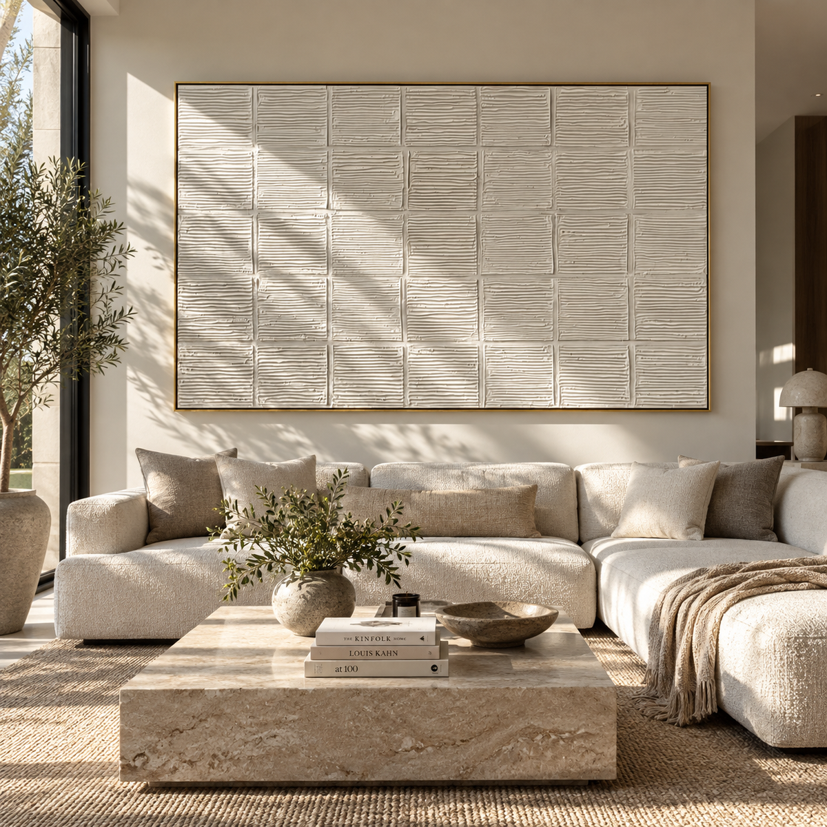 Slate Linen Onyx Strata Rain - textured abstract painting displayed in a styled interior