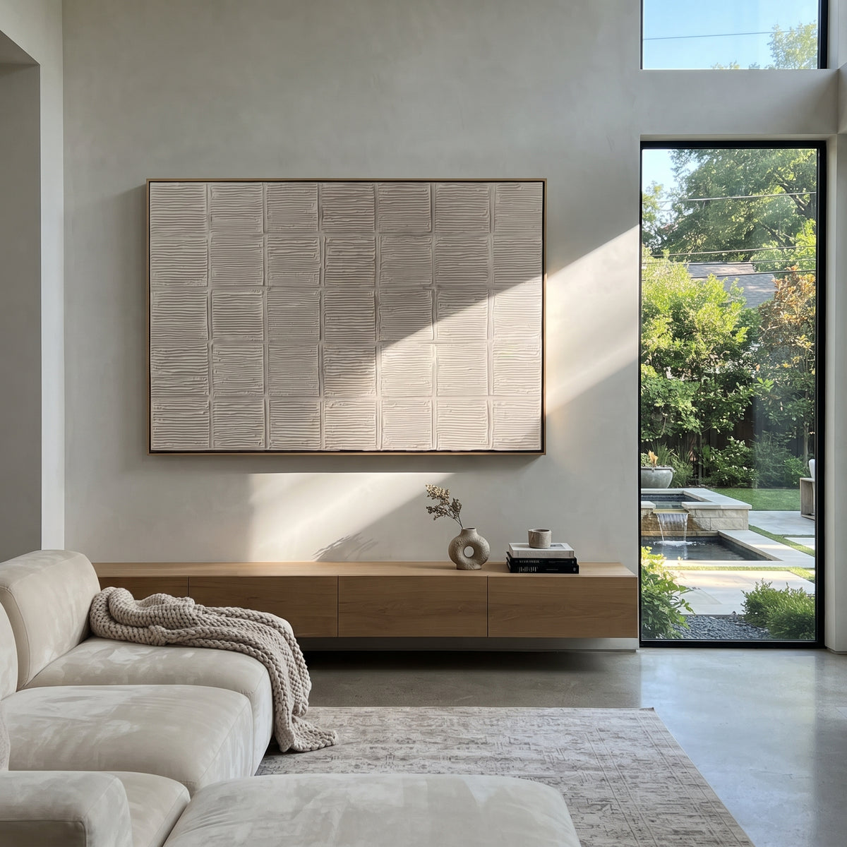 Slate Linen Onyx Strata Rain - textured abstract painting shown in modern room setting 4