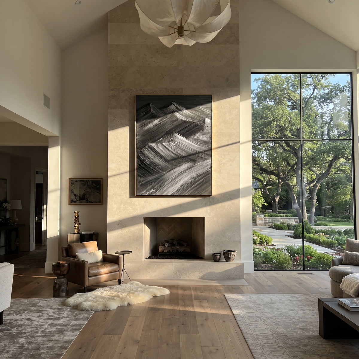 Slate Onyx Horizon Fragments Interval - textured landscape painting shown in modern room setting 2