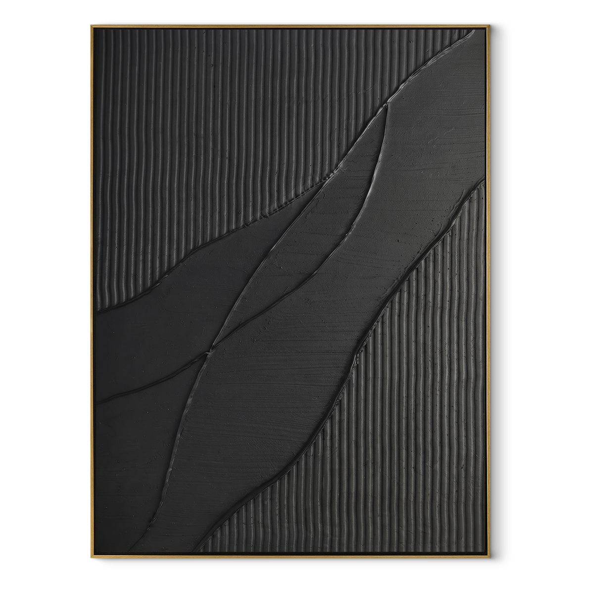 Slate Onyx Linen Tides Tension - textured abstract painting in a wood frame on white