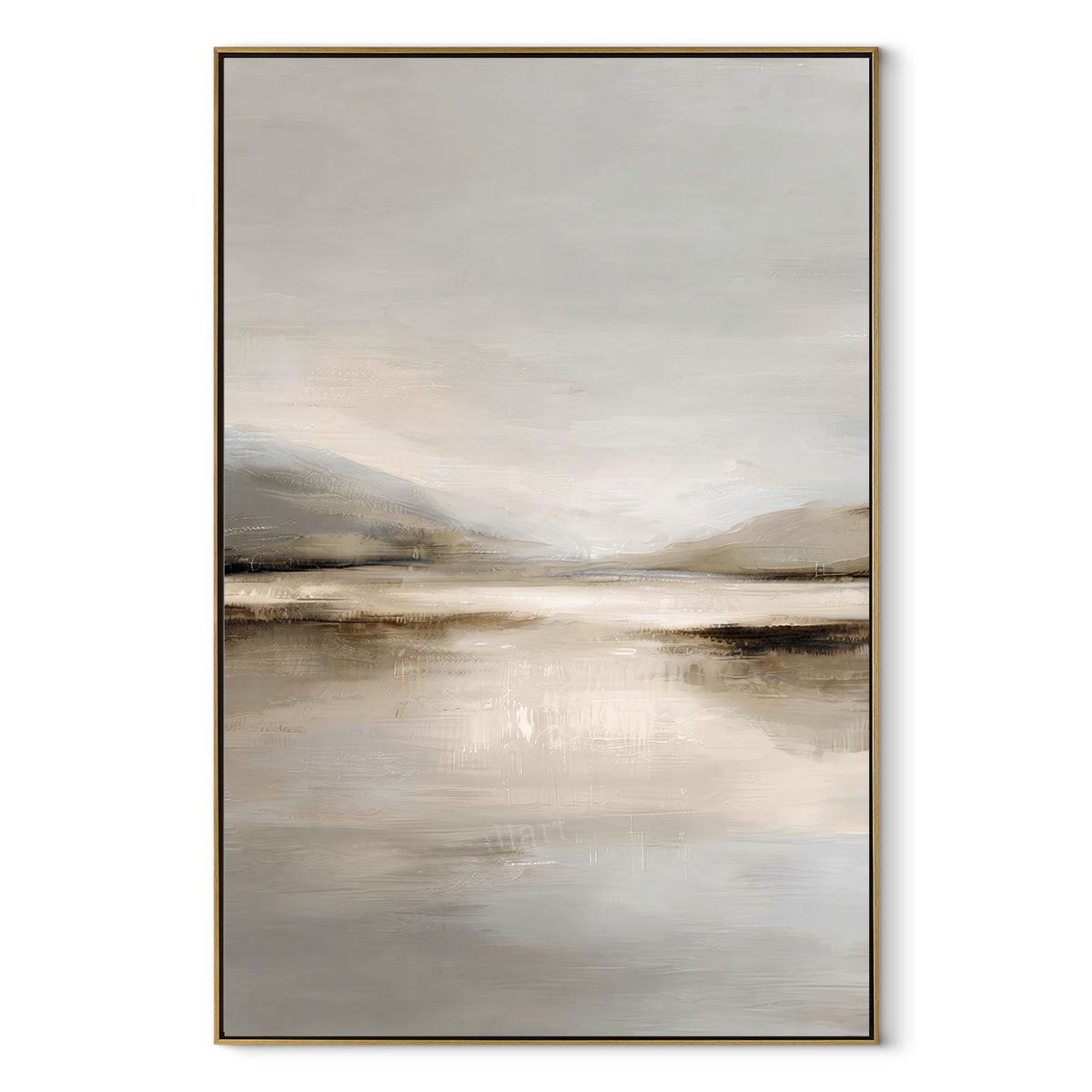 Slate Linen Horizon Currents Space - textured landscape painting in a wood frame on white