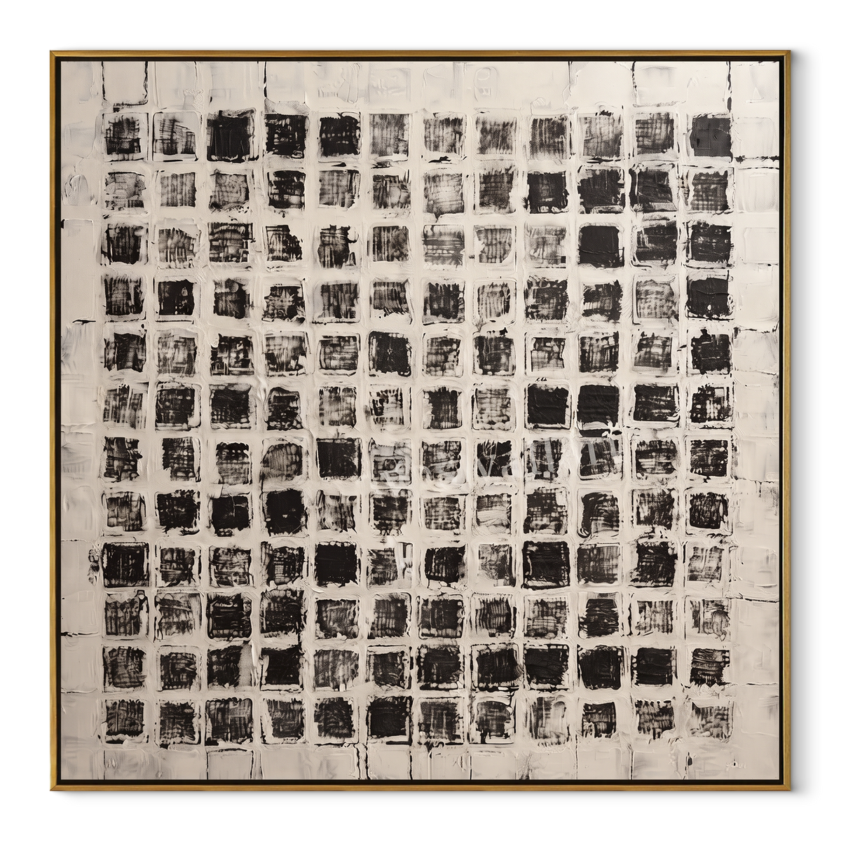 Linen Slate Umber Layers Quiet - textured abstract painting in a wood frame on white