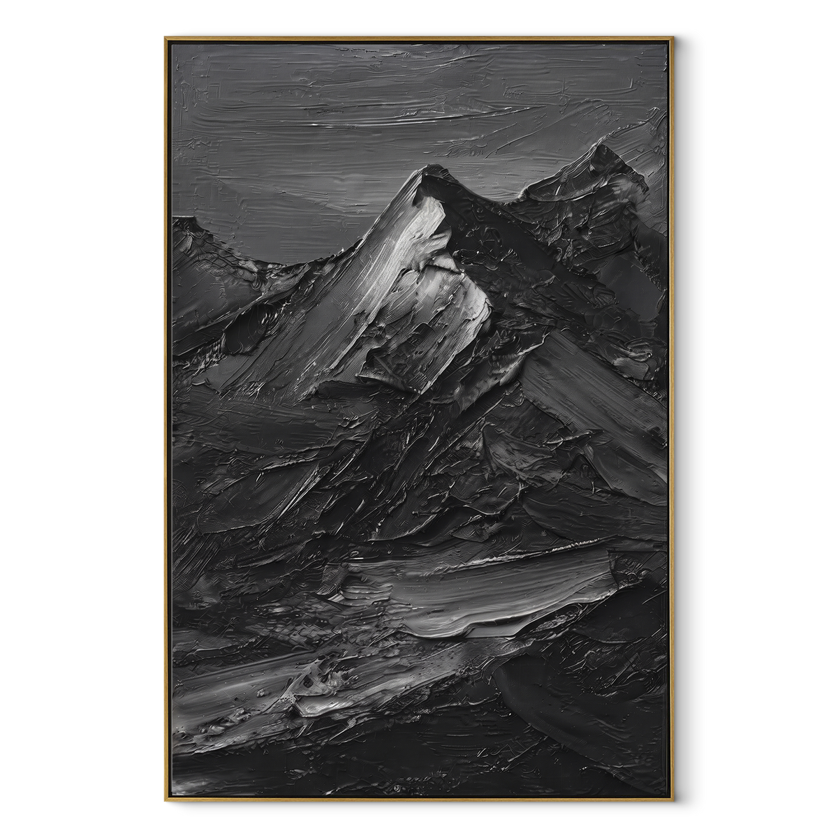 Slate Onyx Horizon Contours Silence - textured landscape painting in a wood frame on white