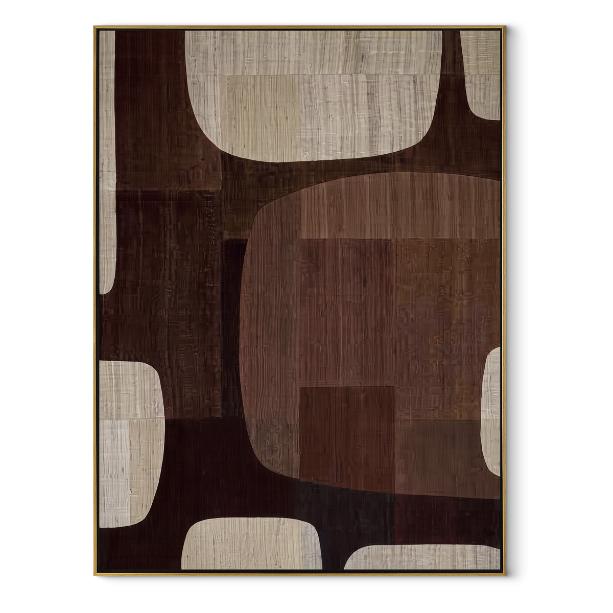 Umber Onyx Linen Relief Calm - textured abstract painting in a wood frame on white
